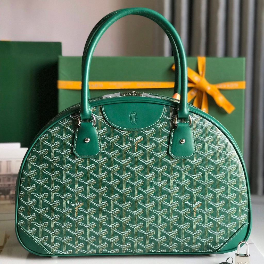 GOYARD SAINT JEANNE BAG 35 IN GREEN GOYARDINE CANVAS AND CALFSKIN