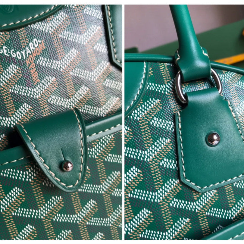 GOYARD SAINT JEANNE BAG 35 IN GREEN GOYARDINE CANVAS AND CALFSKIN