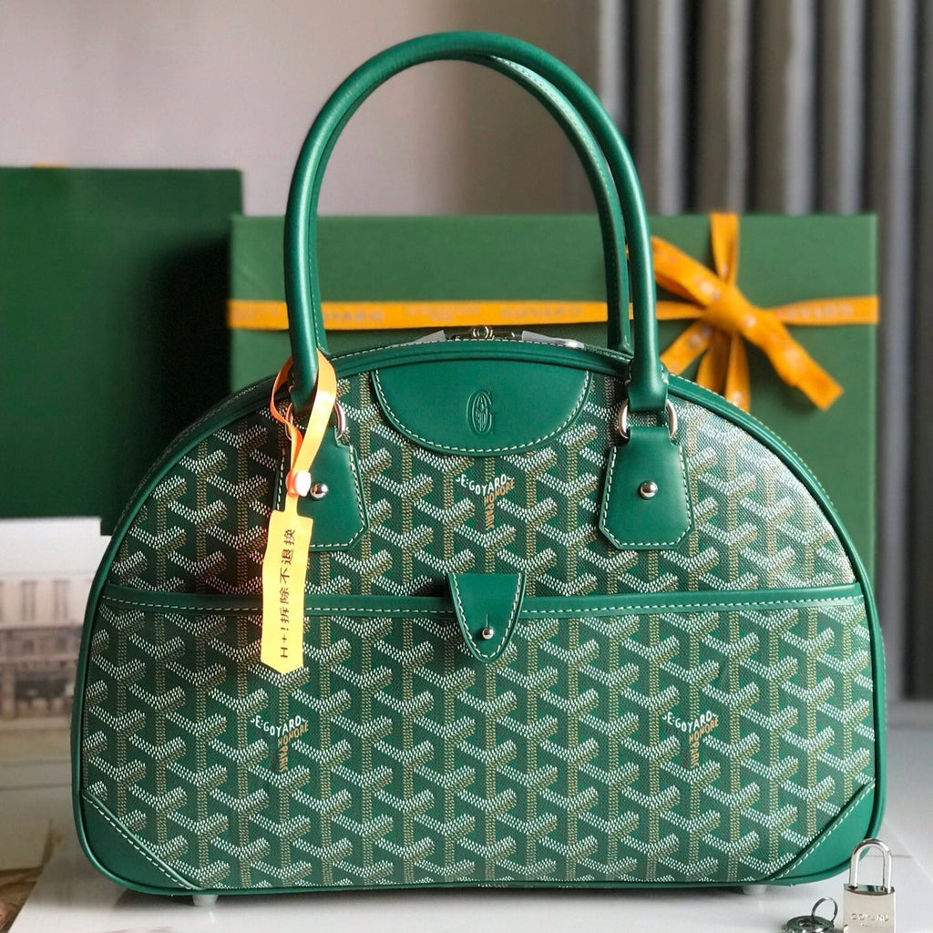 GOYARD SAINT JEANNE BAG 35 IN GREEN GOYARDINE CANVAS AND CALFSKIN
