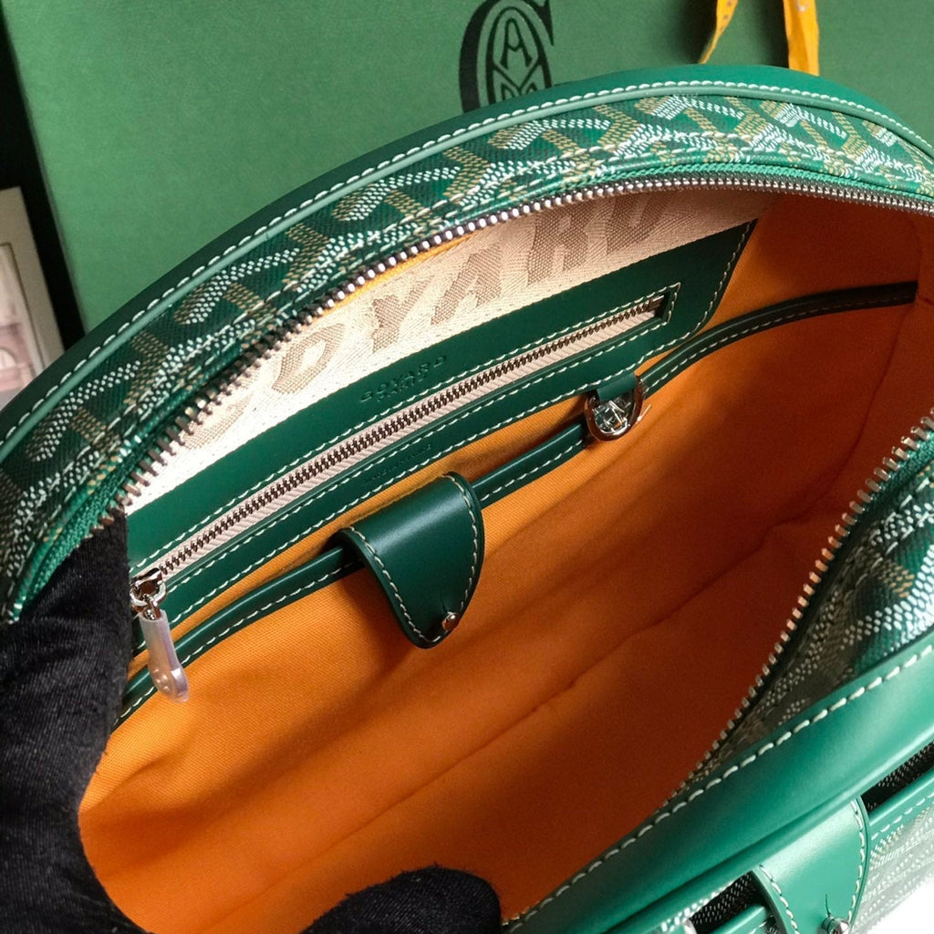 GOYARD SAINT JEANNE BAG 35 IN GREEN GOYARDINE CANVAS AND CALFSKIN
