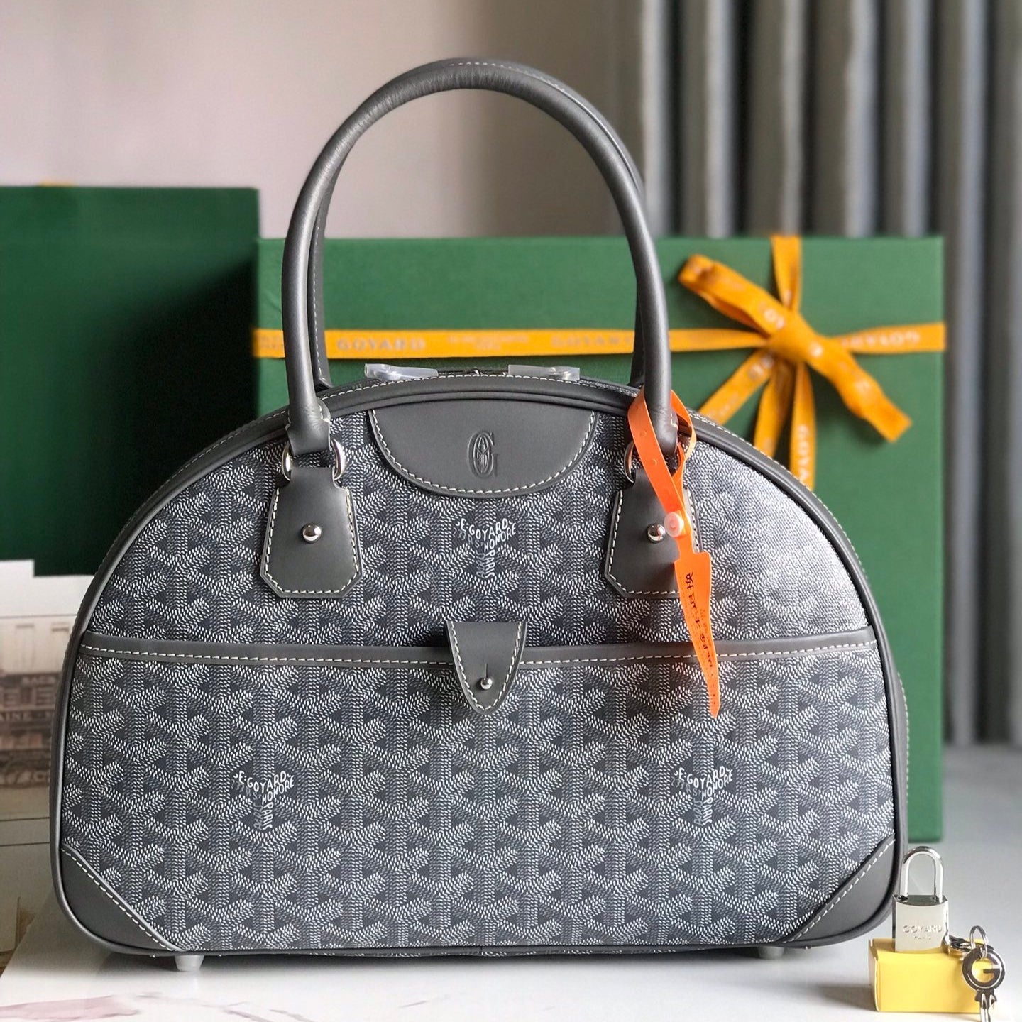 GOYARD SAINT JEANNE BAG 35 IN GREY GOYARDINE CANVAS AND CALFSKIN