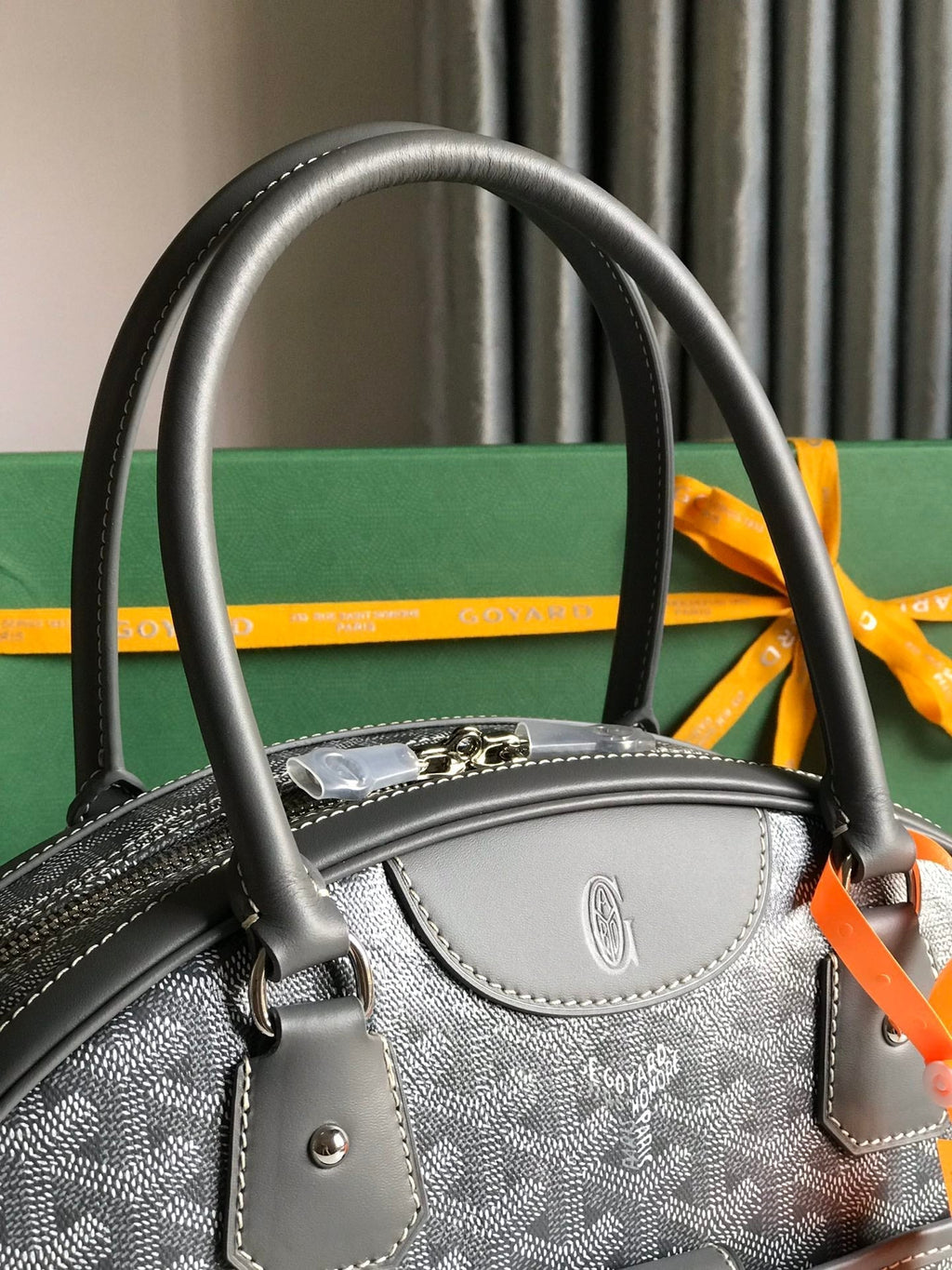GOYARD SAINT JEANNE BAG 35 IN GREY GOYARDINE CANVAS AND CALFSKIN