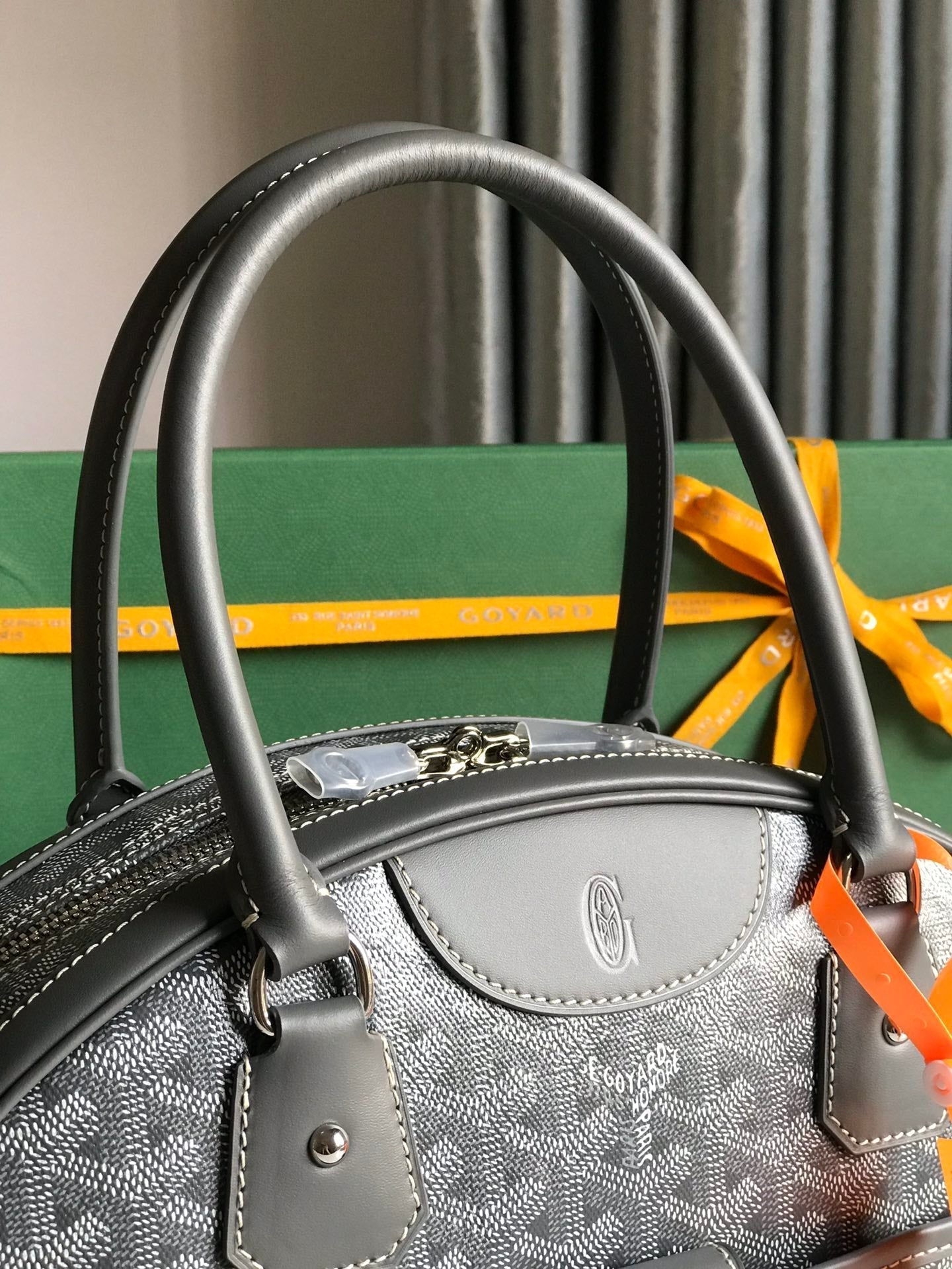 GOYARD SAINT JEANNE BAG 35 IN GREY GOYARDINE CANVAS AND CALFSKIN