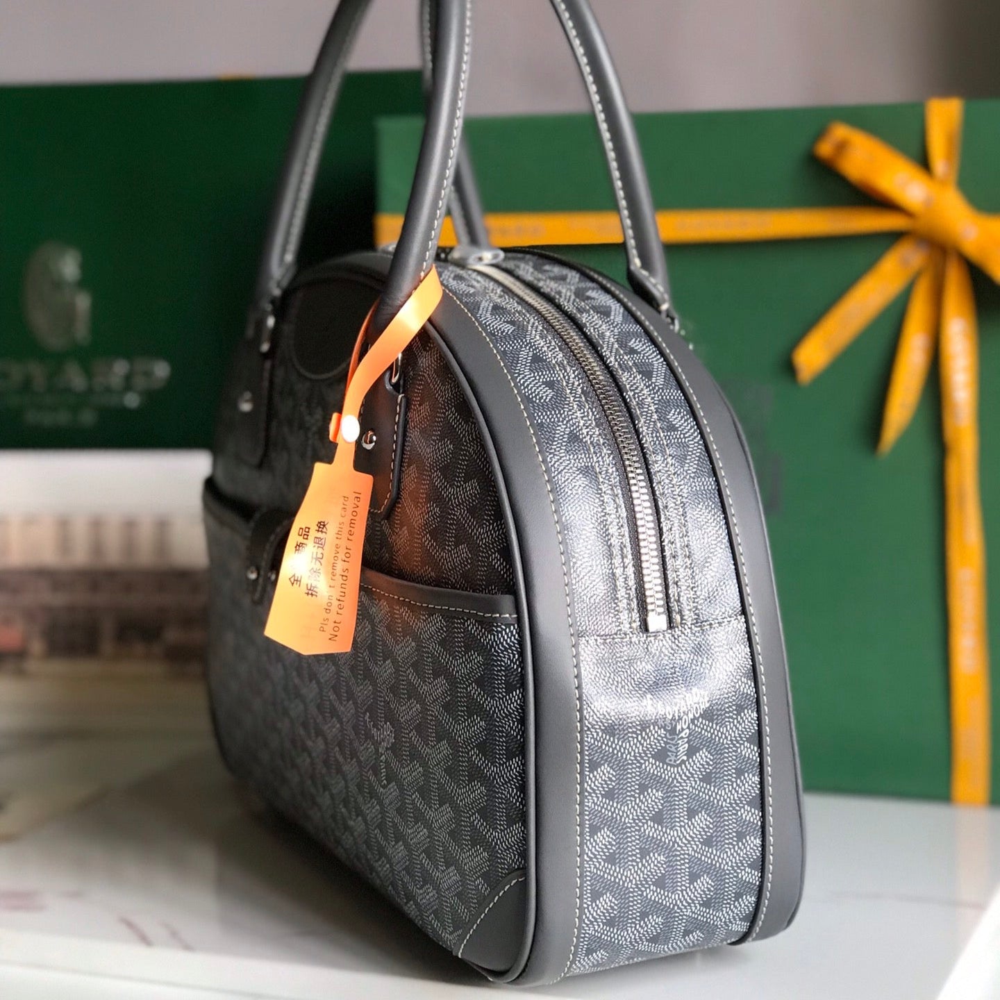 GOYARD SAINT JEANNE BAG 35 IN GREY GOYARDINE CANVAS AND CALFSKIN