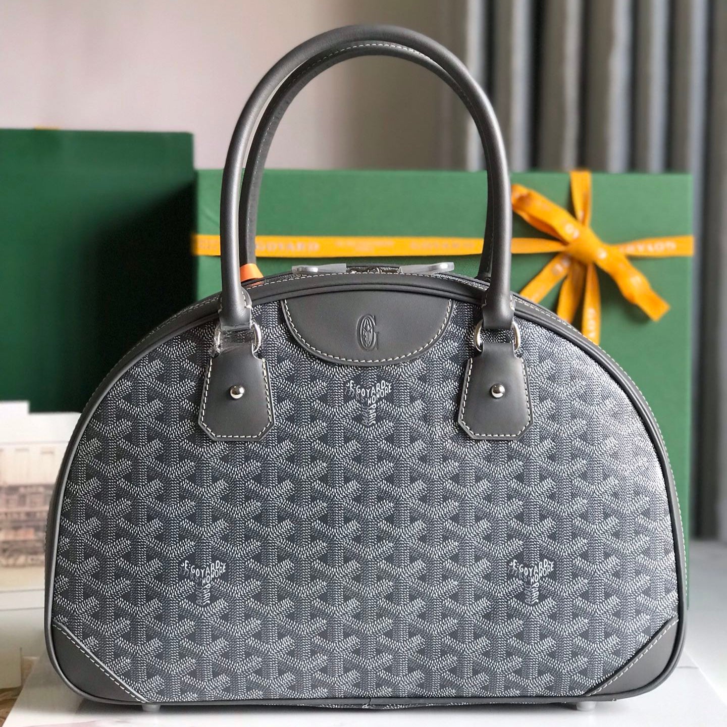GOYARD SAINT JEANNE BAG 35 IN GREY GOYARDINE CANVAS AND CALFSKIN