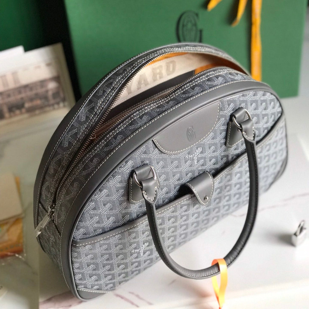 GOYARD SAINT JEANNE BAG 35 IN GREY GOYARDINE CANVAS AND CALFSKIN