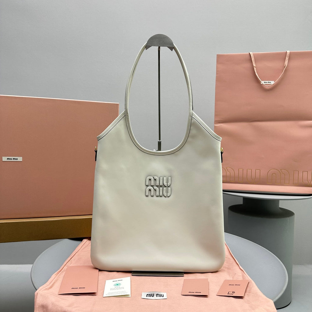 MIU MIU HOBO 40 TOTE IN WHITE CALFSKIN