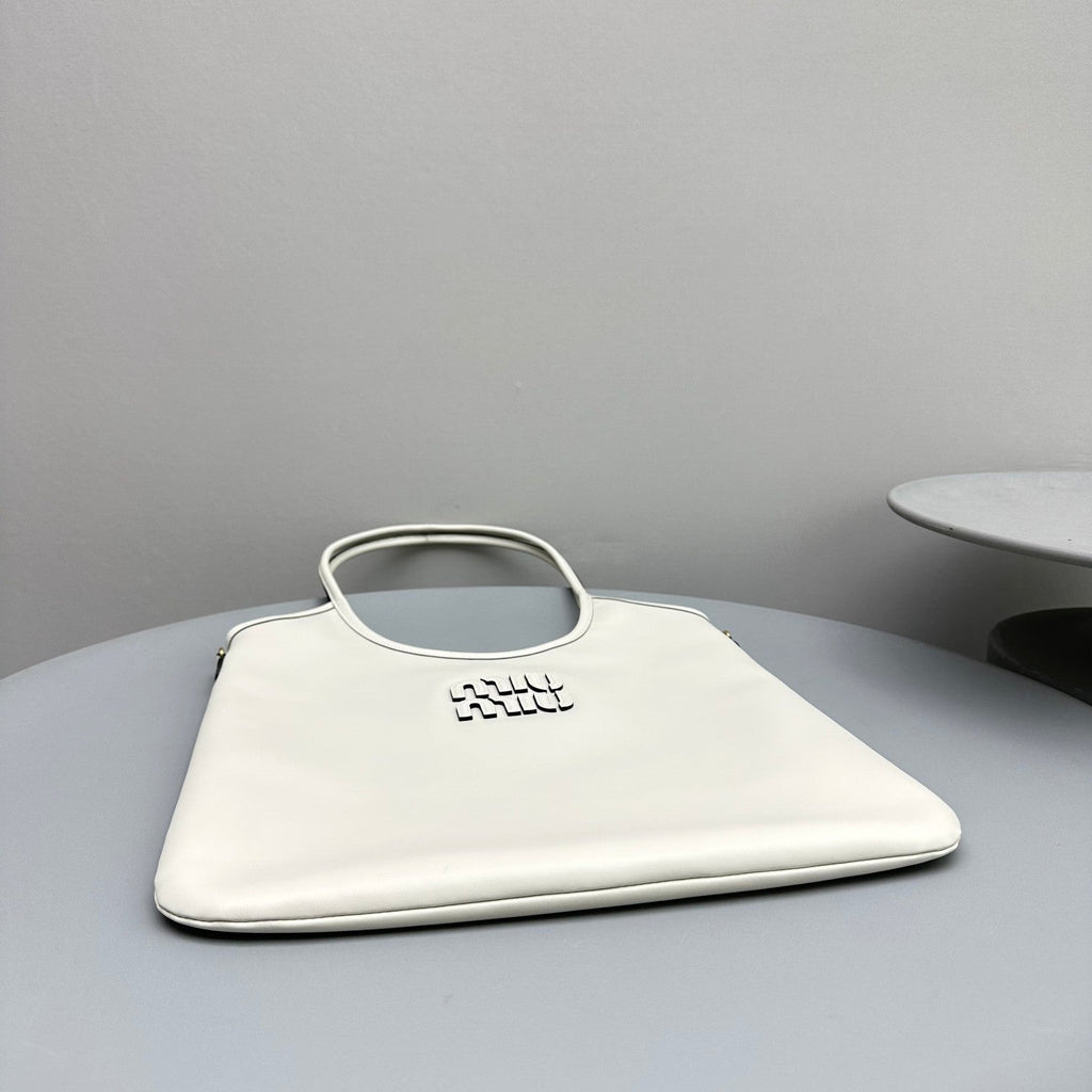 MIU MIU HOBO 40 TOTE IN WHITE CALFSKIN
