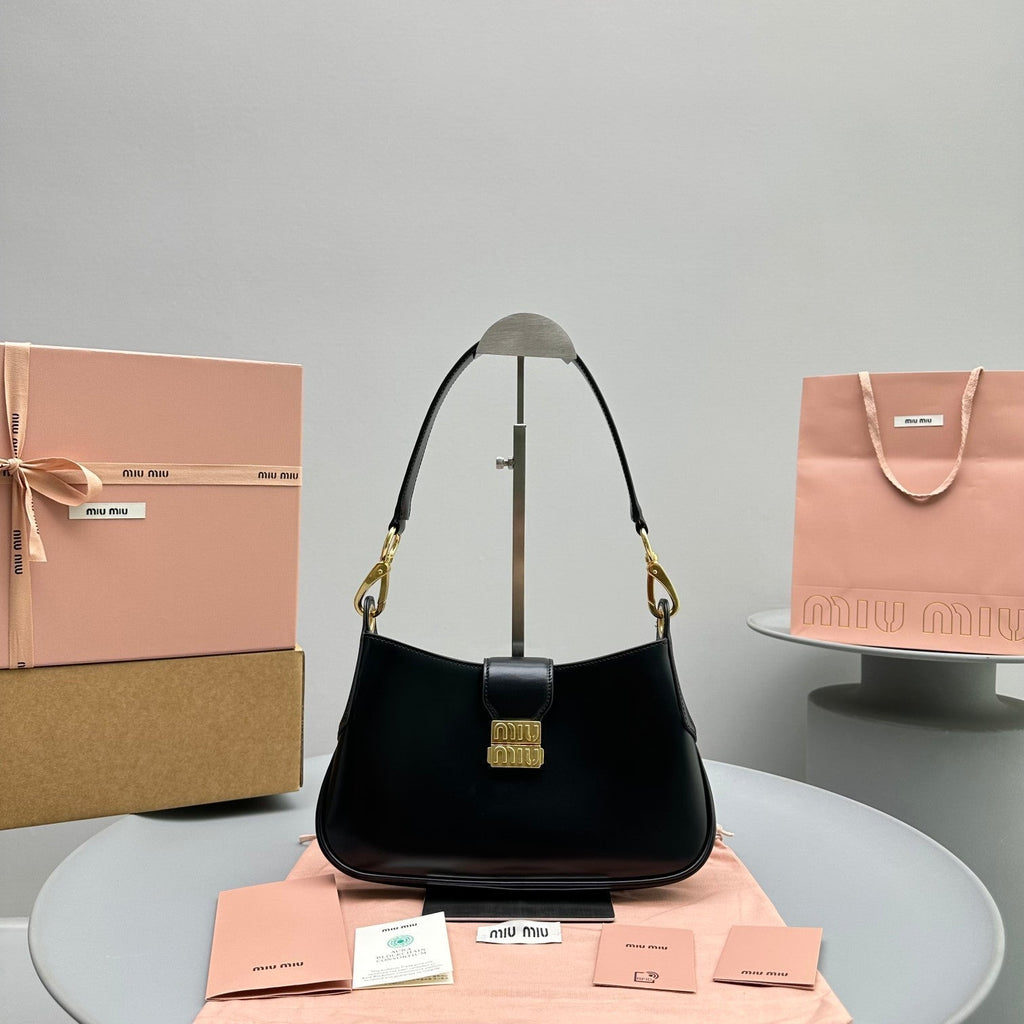 MIU MIU HOBO 28 CITY SHOUDER BAG IN BLACK CALFSKIN