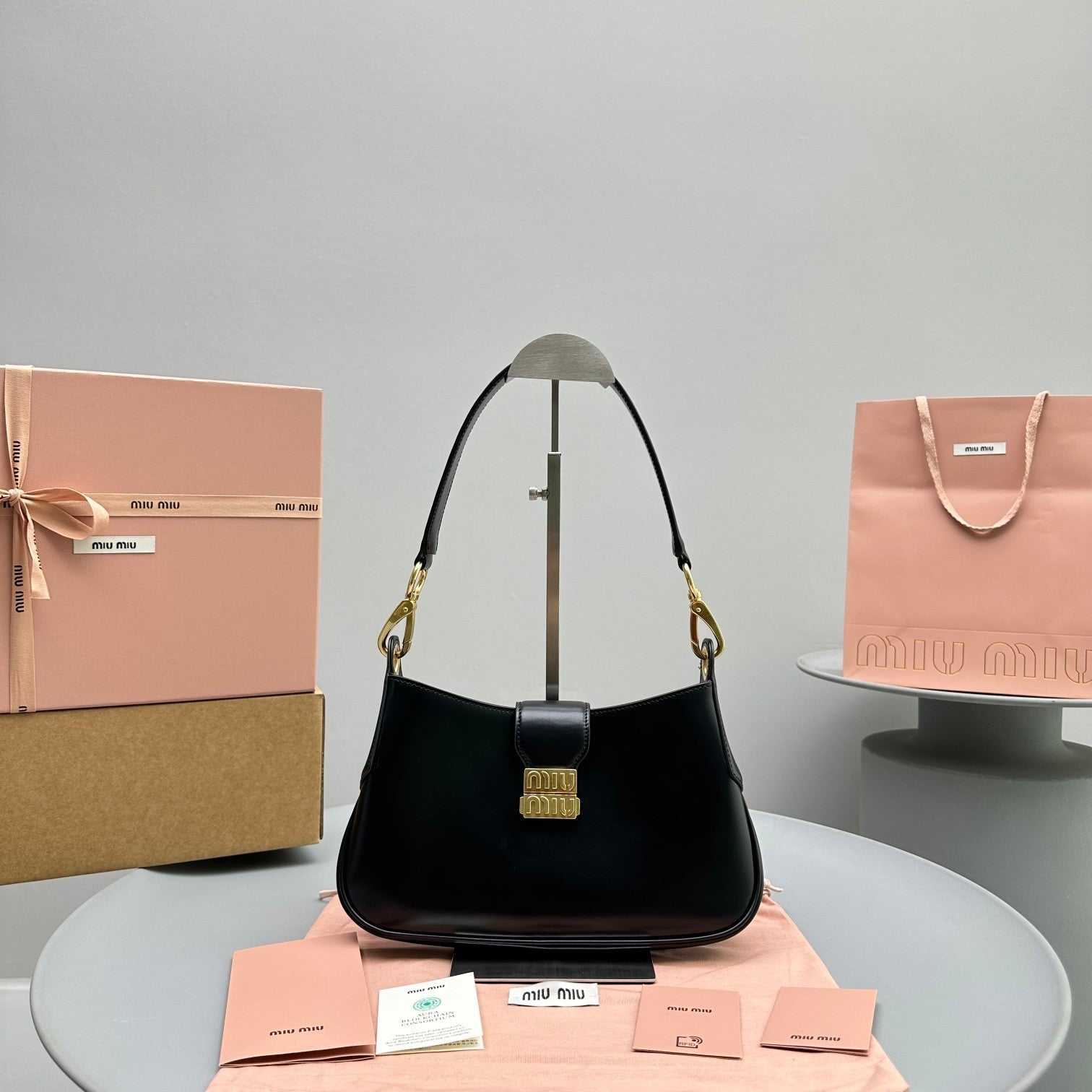 MIU MIU HOBO 28 CITY SHOUDER BAG IN BLACK CALFSKIN