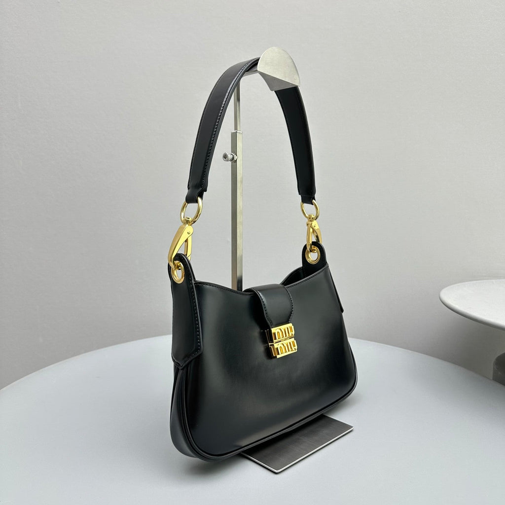 MIU MIU HOBO 28 CITY SHOUDER BAG IN BLACK CALFSKIN