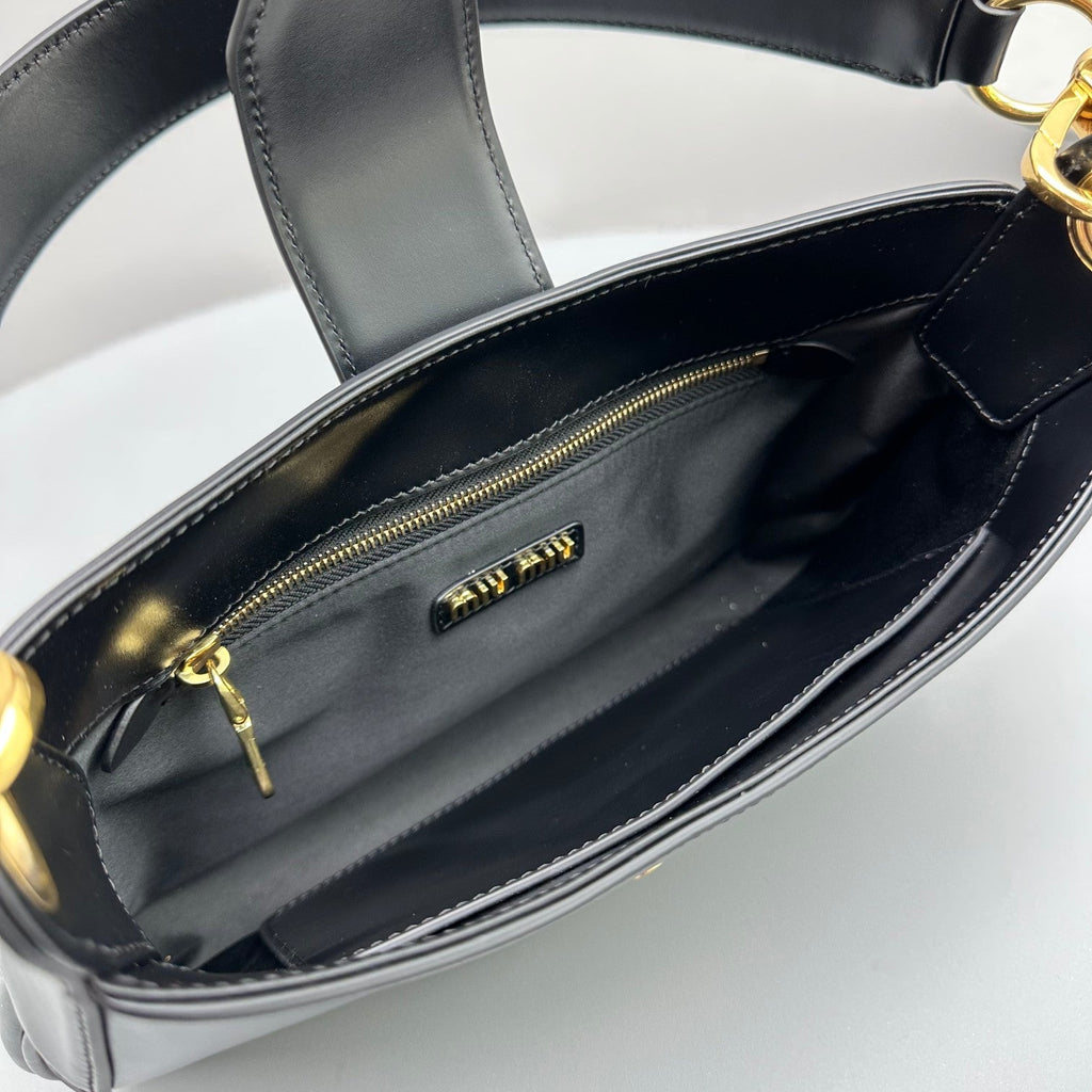MIU MIU HOBO 28 CITY SHOUDER BAG IN BLACK CALFSKIN