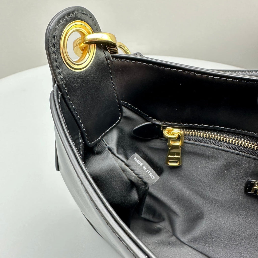 MIU MIU HOBO 28 CITY SHOUDER BAG IN BLACK CALFSKIN