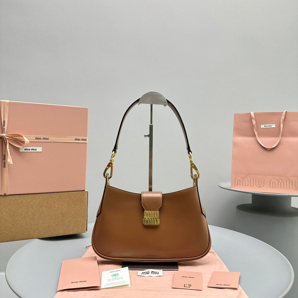 MIU MIU HOBO 28 CITY SHOUDER BAG IN CINNAMON BROWN CALFSKIN