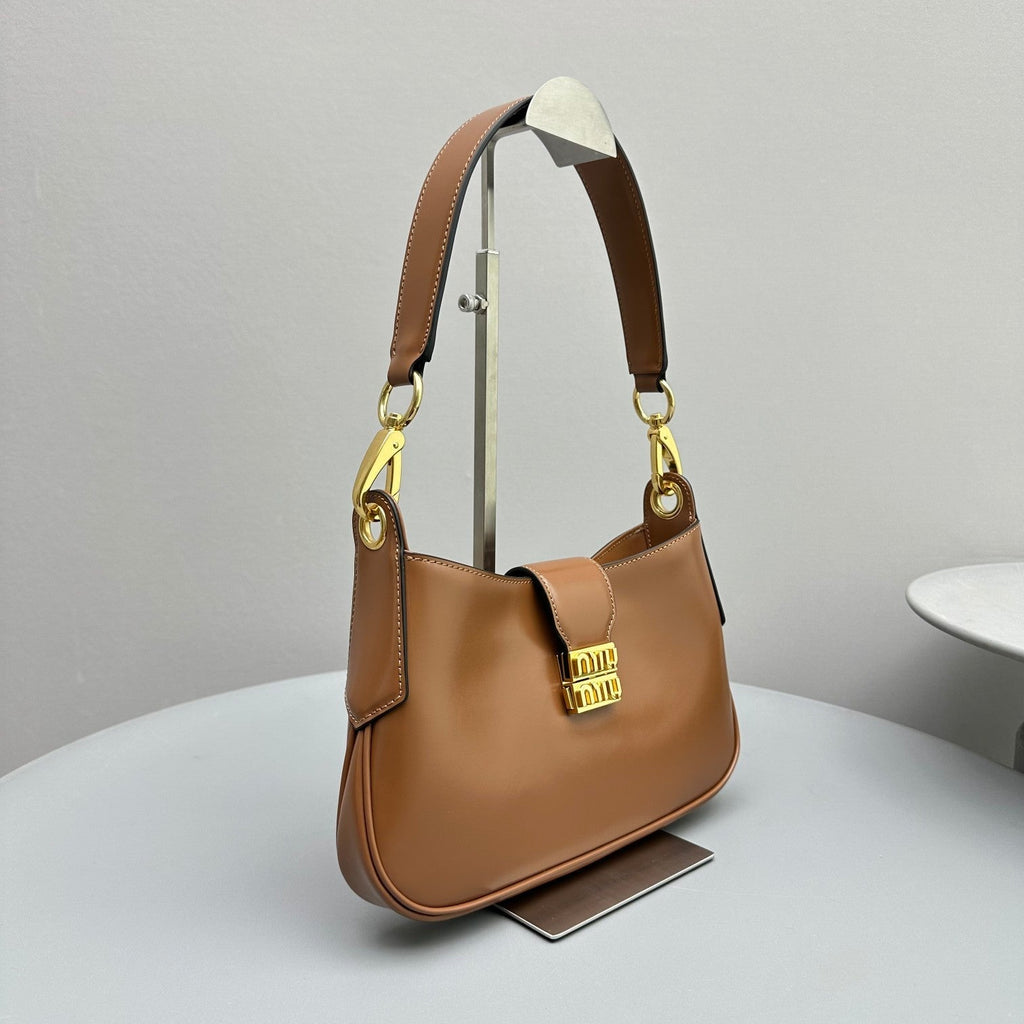 MIU MIU HOBO 28 CITY SHOUDER BAG IN CINNAMON BROWN CALFSKIN