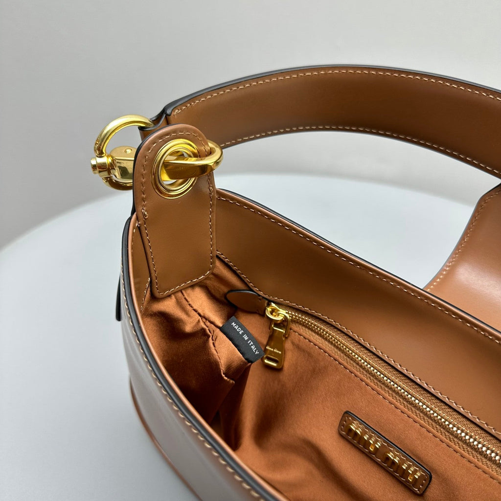 MIU MIU HOBO 28 CITY SHOUDER BAG IN CINNAMON BROWN CALFSKIN
