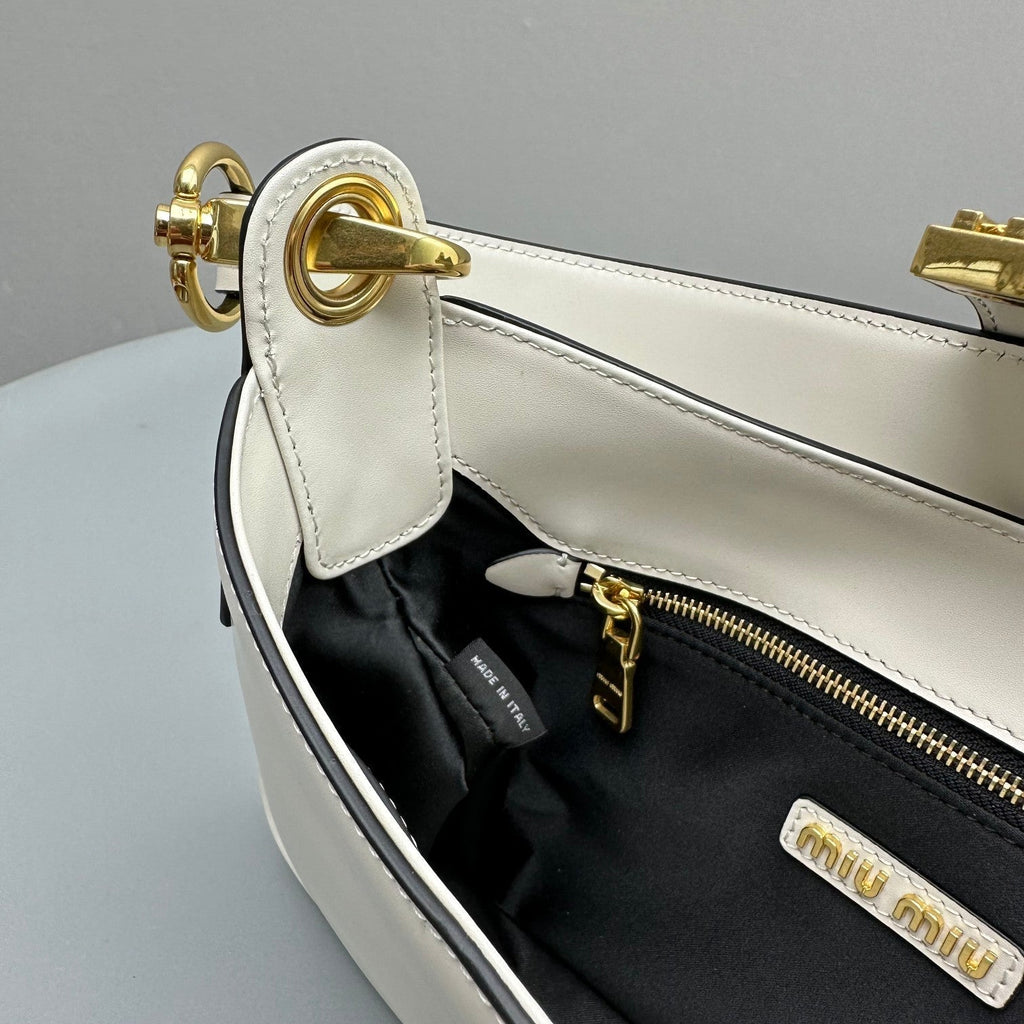 MIU MIU HOBO 28 CITY SHOUDER BAG IN WHITE CALFSKIN