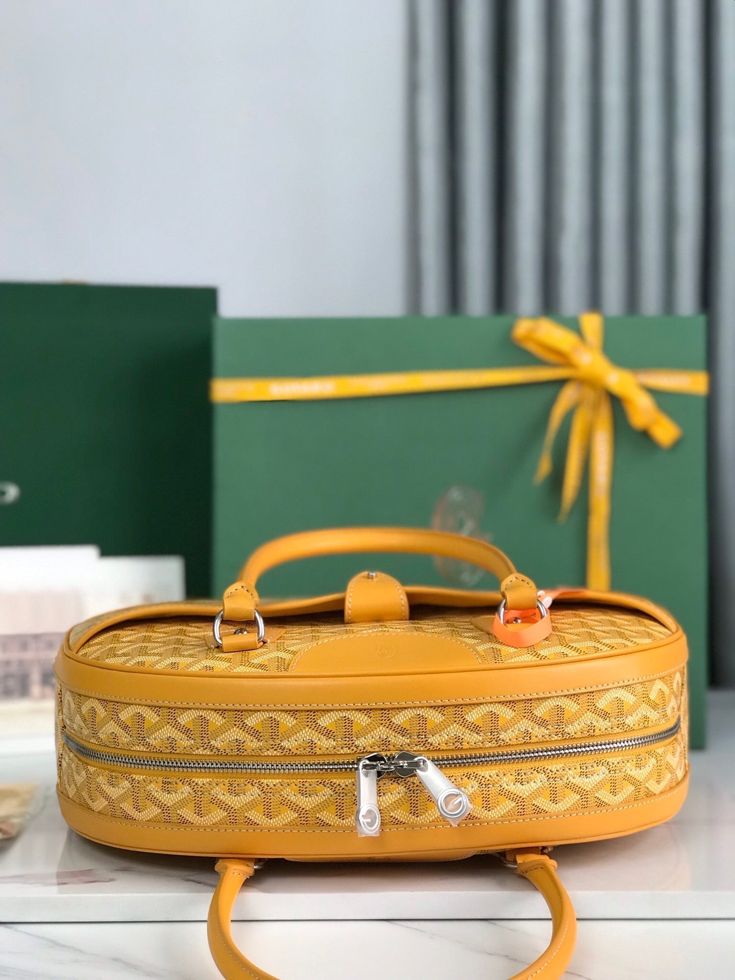 GOYARD SAINT JEANNE BAG 35 IN YELLOW GOYARDINE CANVAS AND CALFSKIN