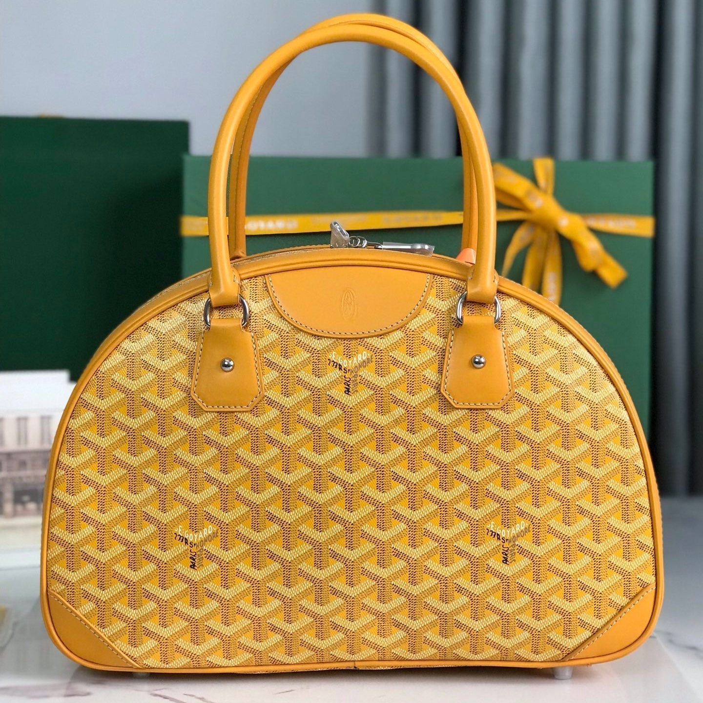GOYARD SAINT JEANNE BAG 35 IN YELLOW GOYARDINE CANVAS AND CALFSKIN