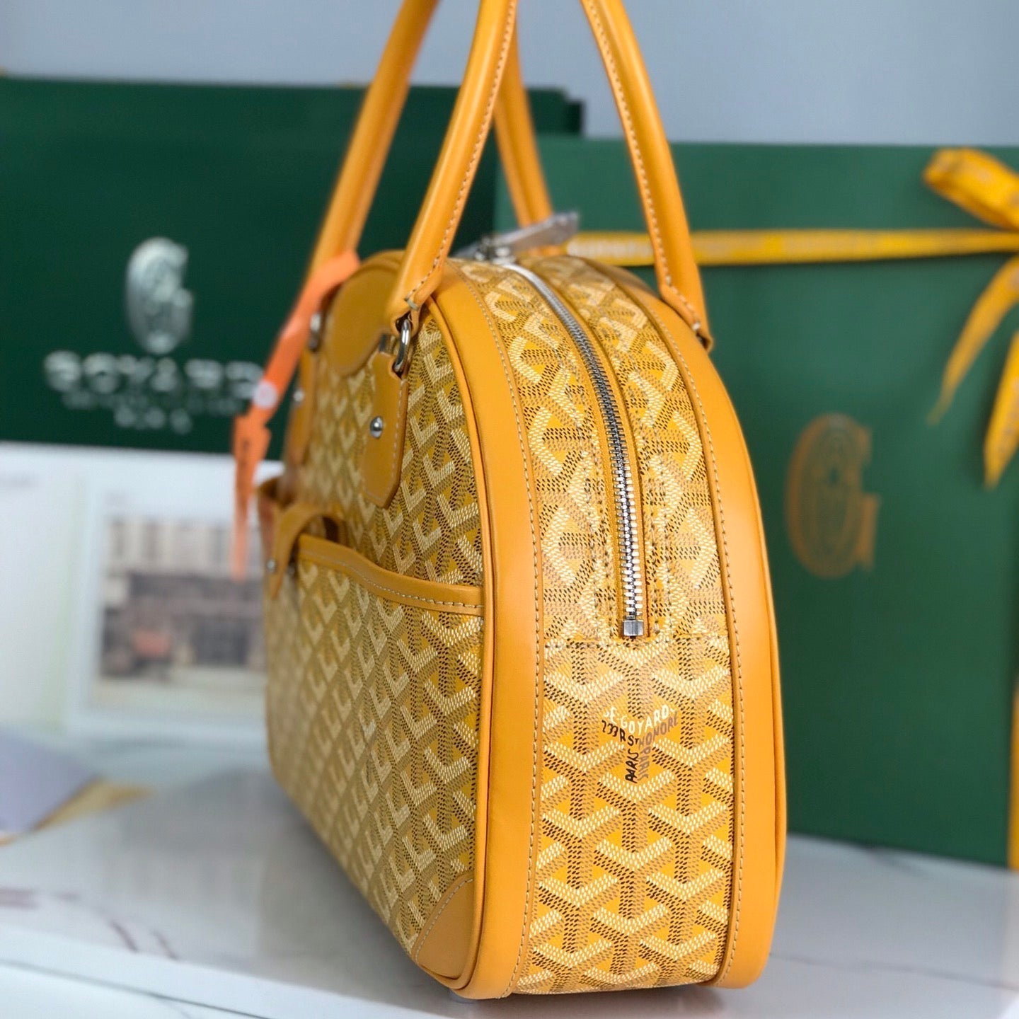 GOYARD SAINT JEANNE BAG 35 IN YELLOW GOYARDINE CANVAS AND CALFSKIN