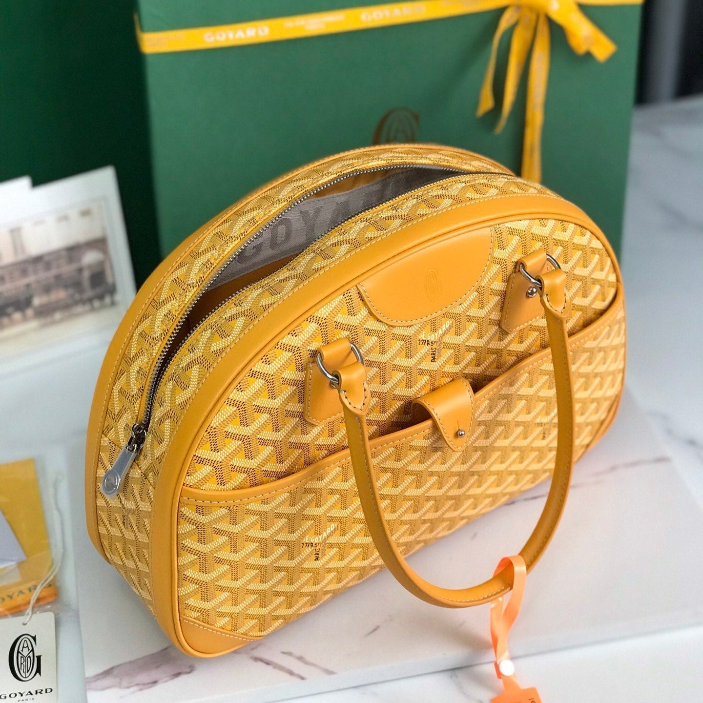 GOYARD SAINT JEANNE BAG 35 IN YELLOW GOYARDINE CANVAS AND CALFSKIN