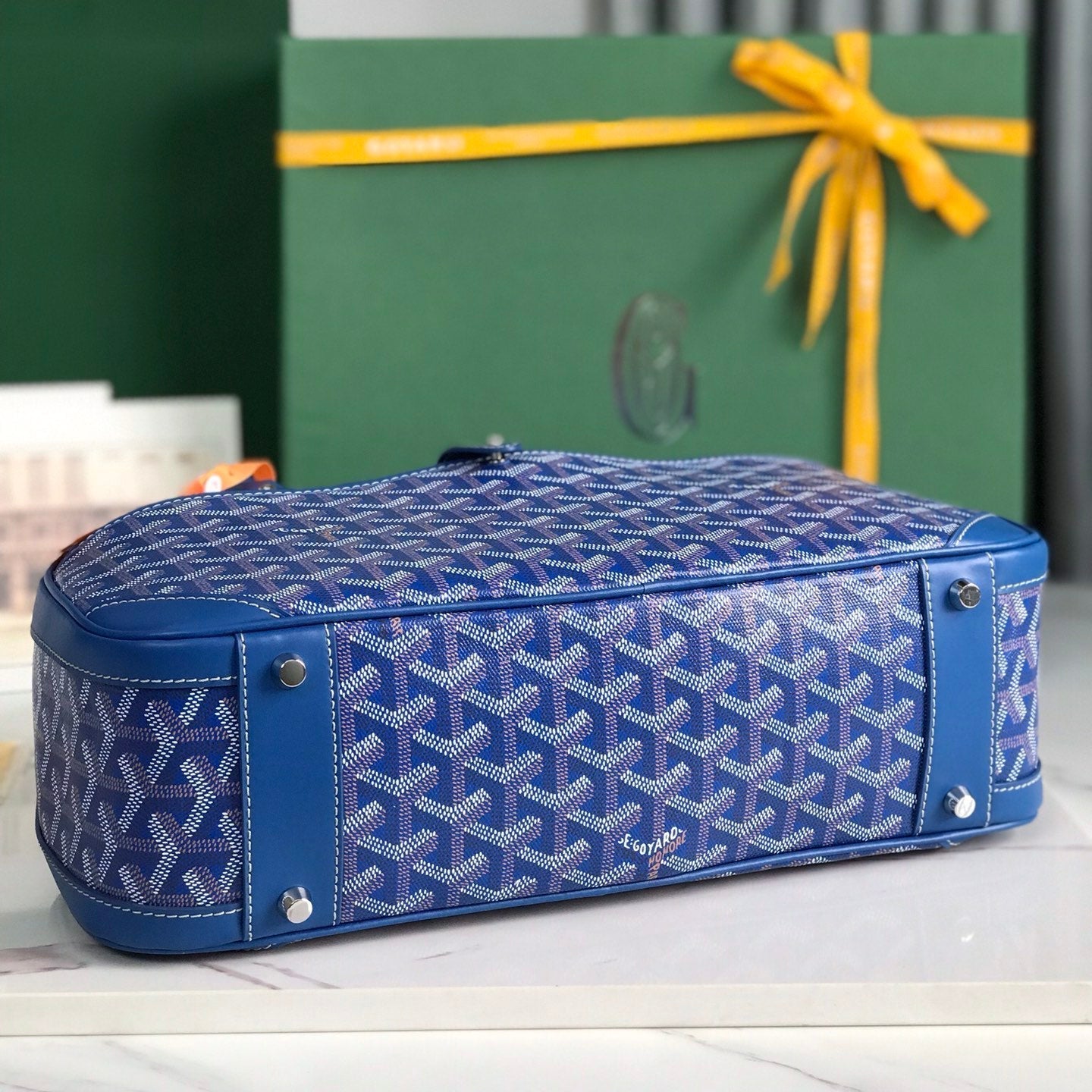 GOYARD SAINT JEANNE BAG 35 IN AZURE BLUE GOYARDINE CANVAS AND CALFSKIN