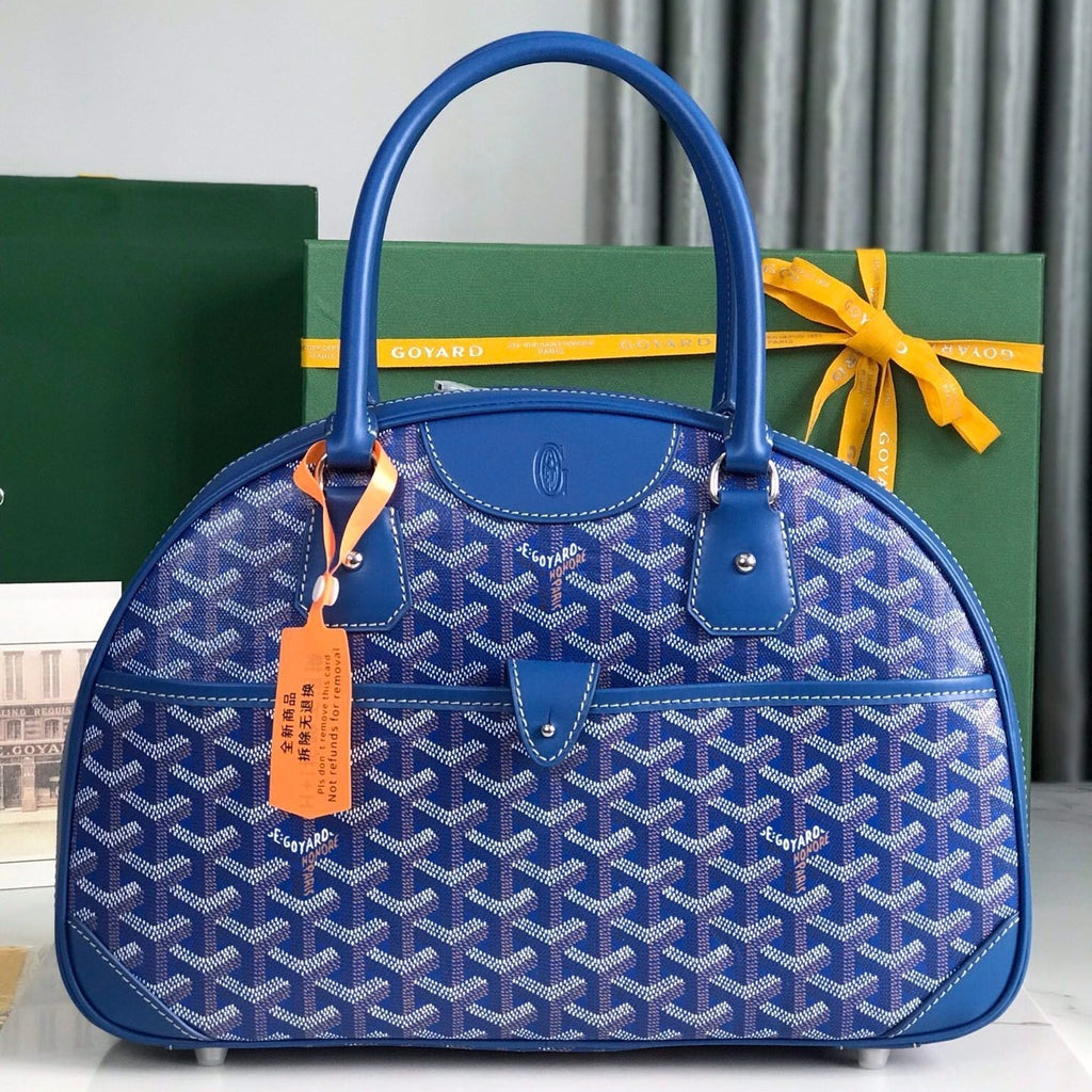 GOYARD SAINT JEANNE BAG 35 IN AZURE BLUE GOYARDINE CANVAS AND CALFSKIN