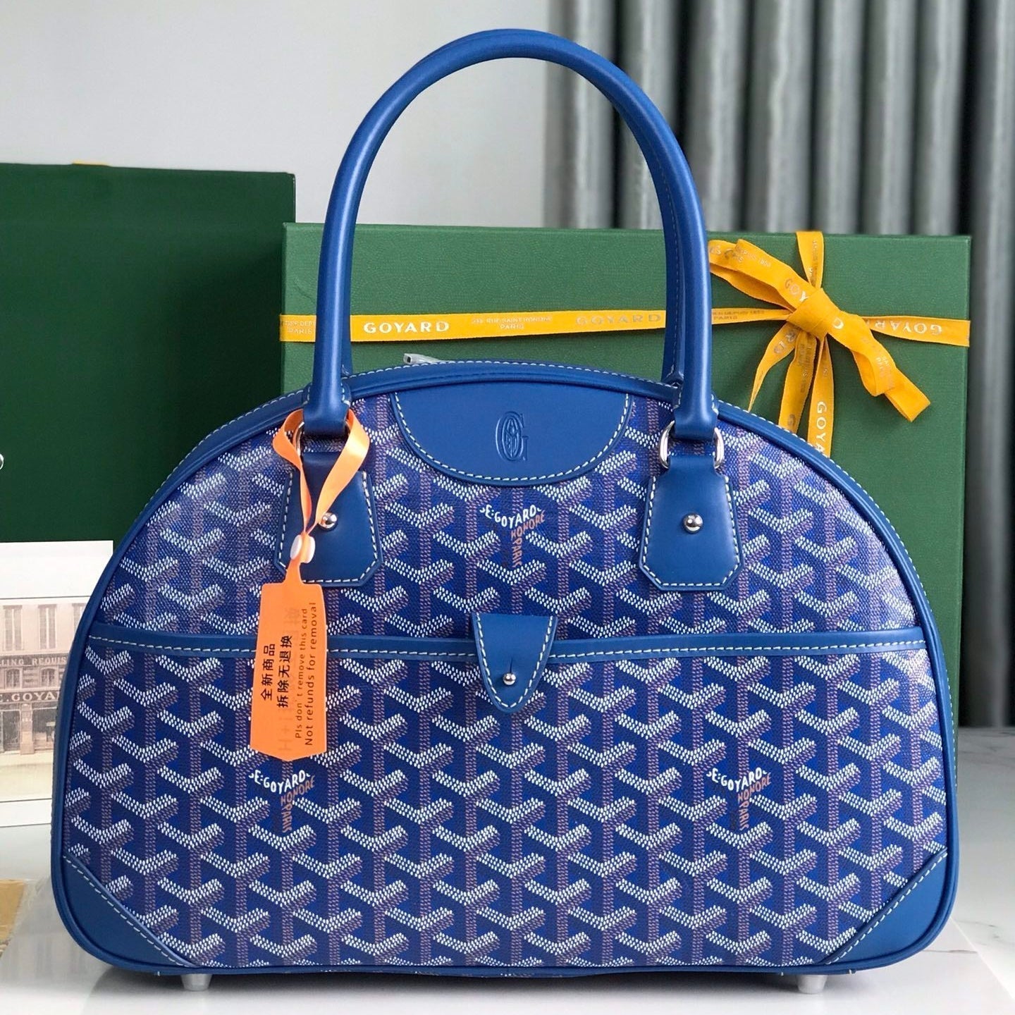 GOYARD SAINT JEANNE BAG 35 IN AZURE BLUE GOYARDINE CANVAS AND CALFSKIN