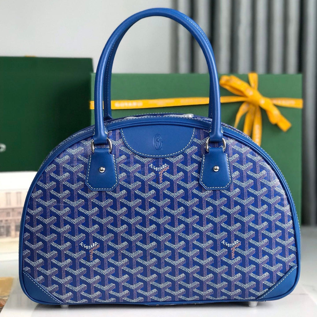 GOYARD SAINT JEANNE BAG 35 IN AZURE BLUE GOYARDINE CANVAS AND CALFSKIN