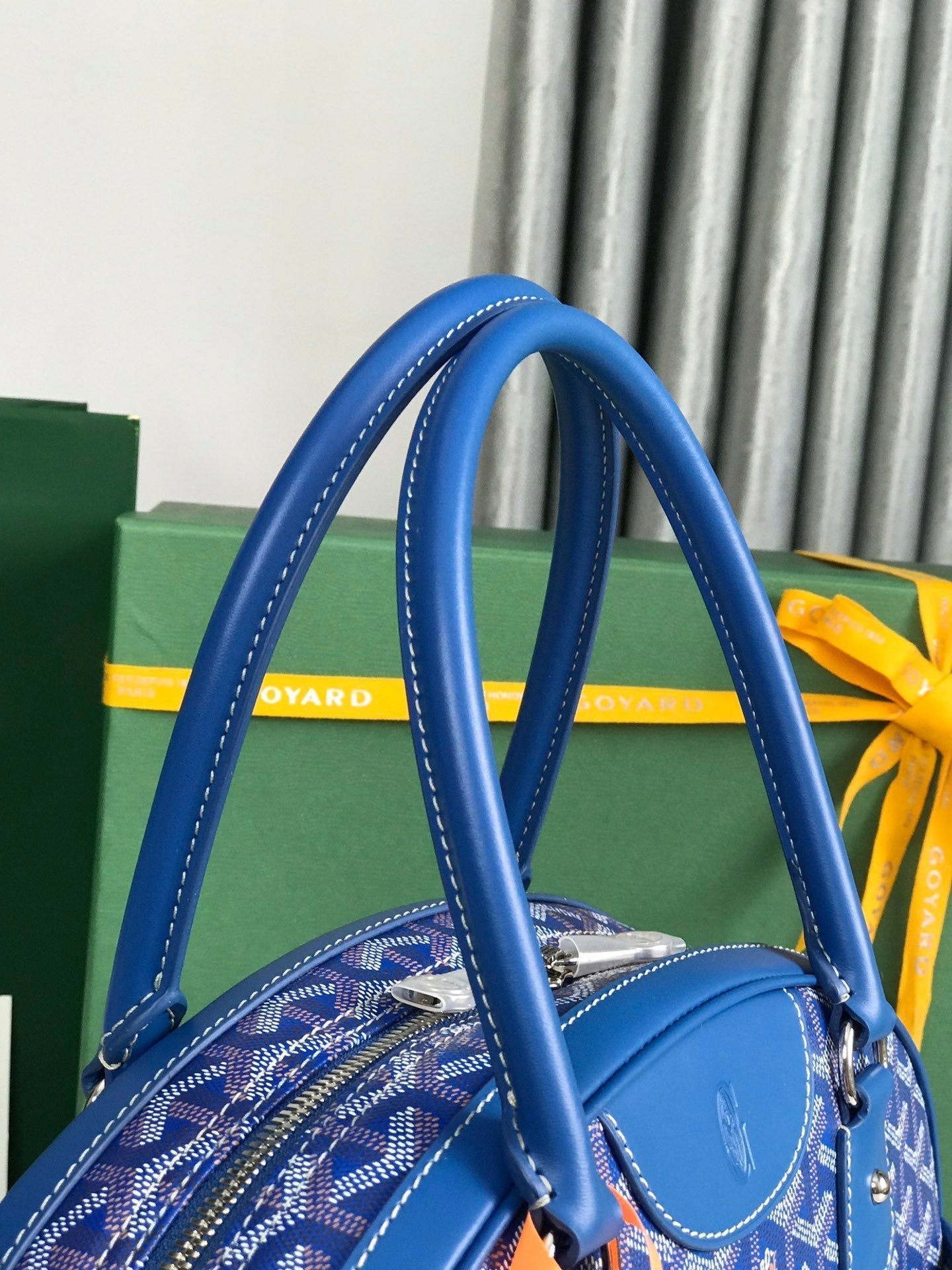 GOYARD SAINT JEANNE BAG 35 IN AZURE BLUE GOYARDINE CANVAS AND CALFSKIN