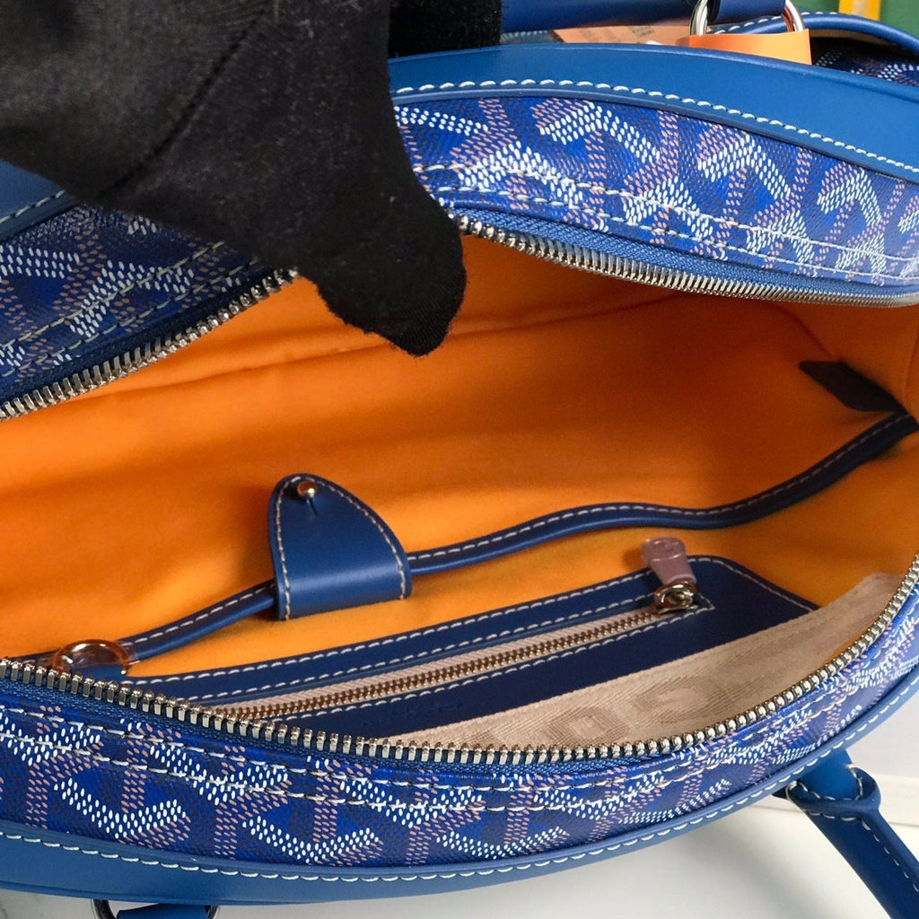 GOYARD SAINT JEANNE BAG 35 IN AZURE BLUE GOYARDINE CANVAS AND CALFSKIN