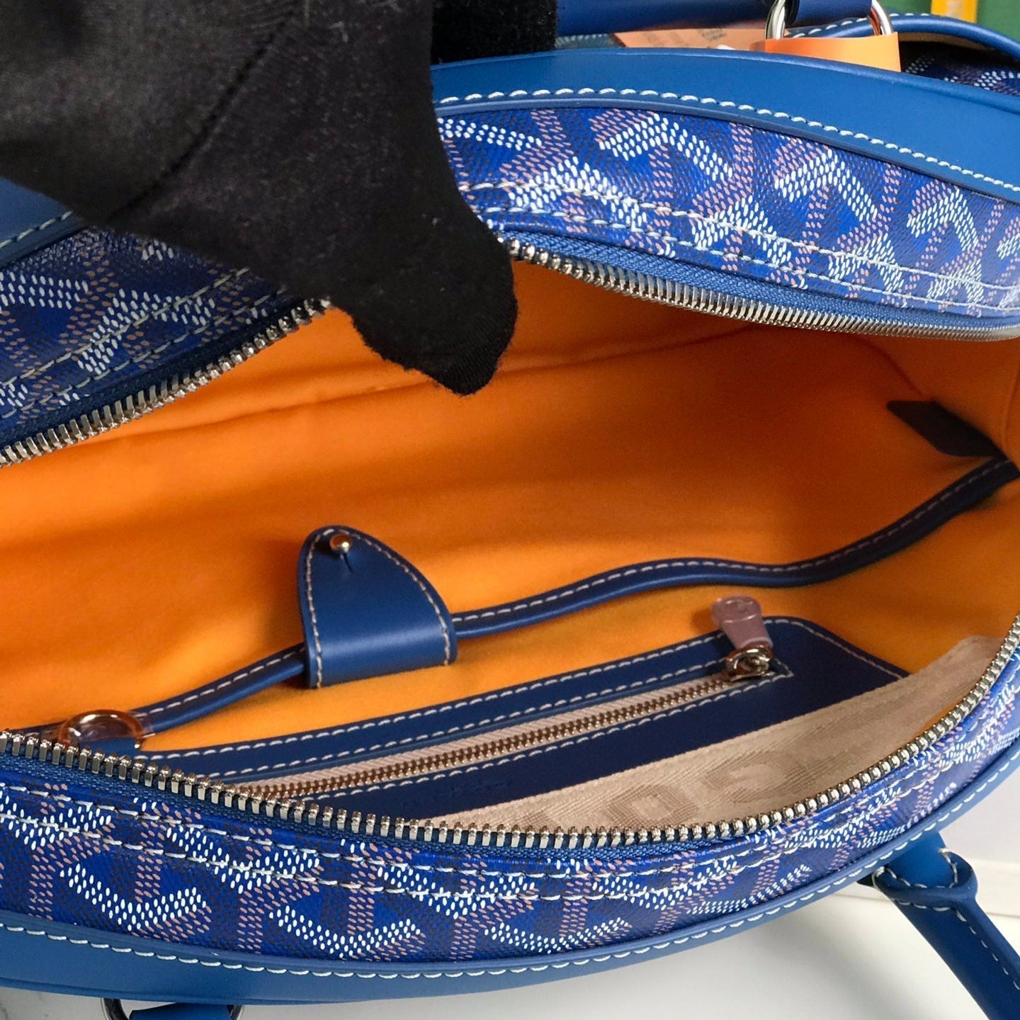 GOYARD SAINT JEANNE BAG 35 IN AZURE BLUE GOYARDINE CANVAS AND CALFSKIN