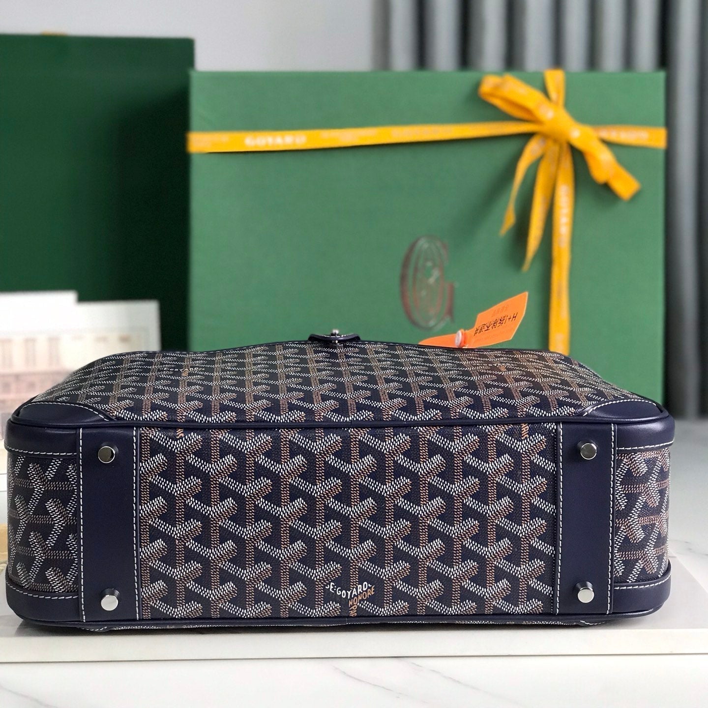 GOYARD SAINT JEANNE BAG 35 IN OXFORD BLUE GOYARDINE CANVAS AND CALFSKIN