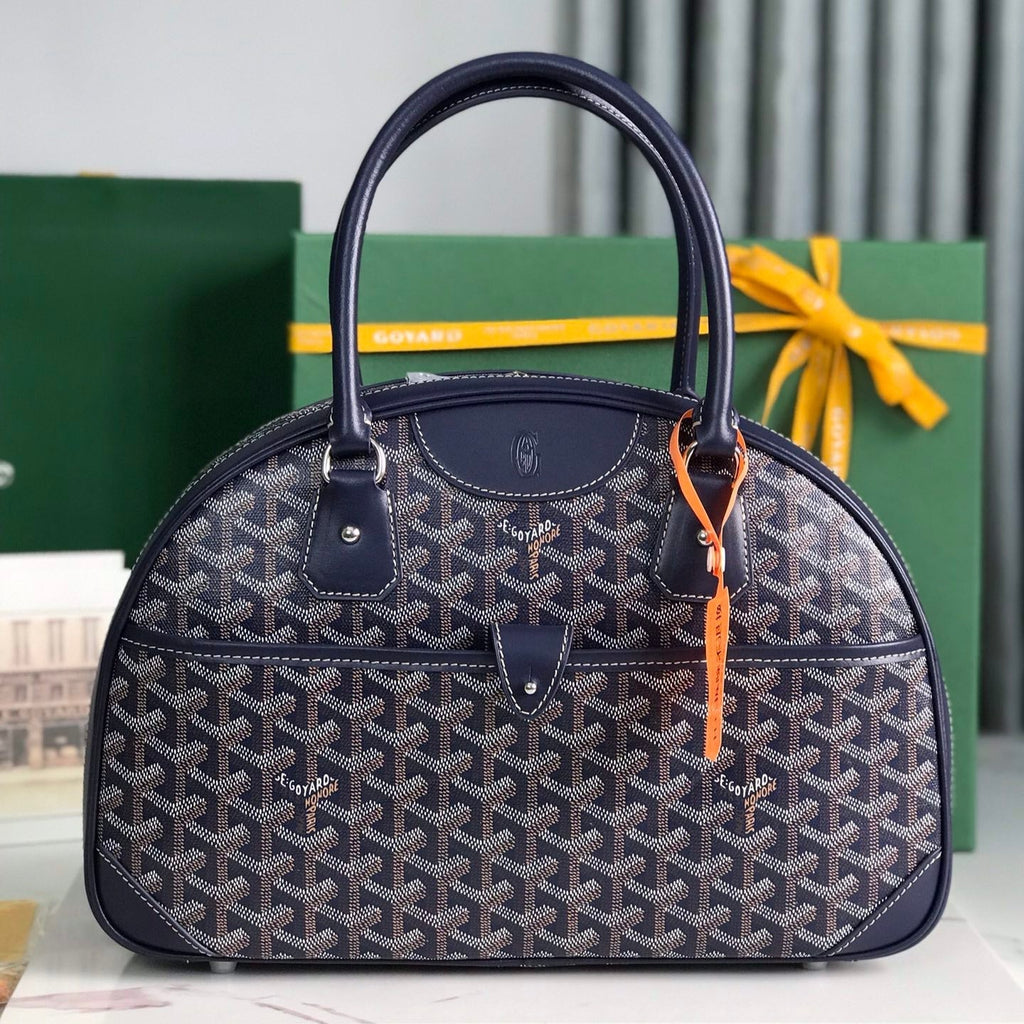 GOYARD SAINT JEANNE BAG 35 IN OXFORD BLUE GOYARDINE CANVAS AND CALFSKIN