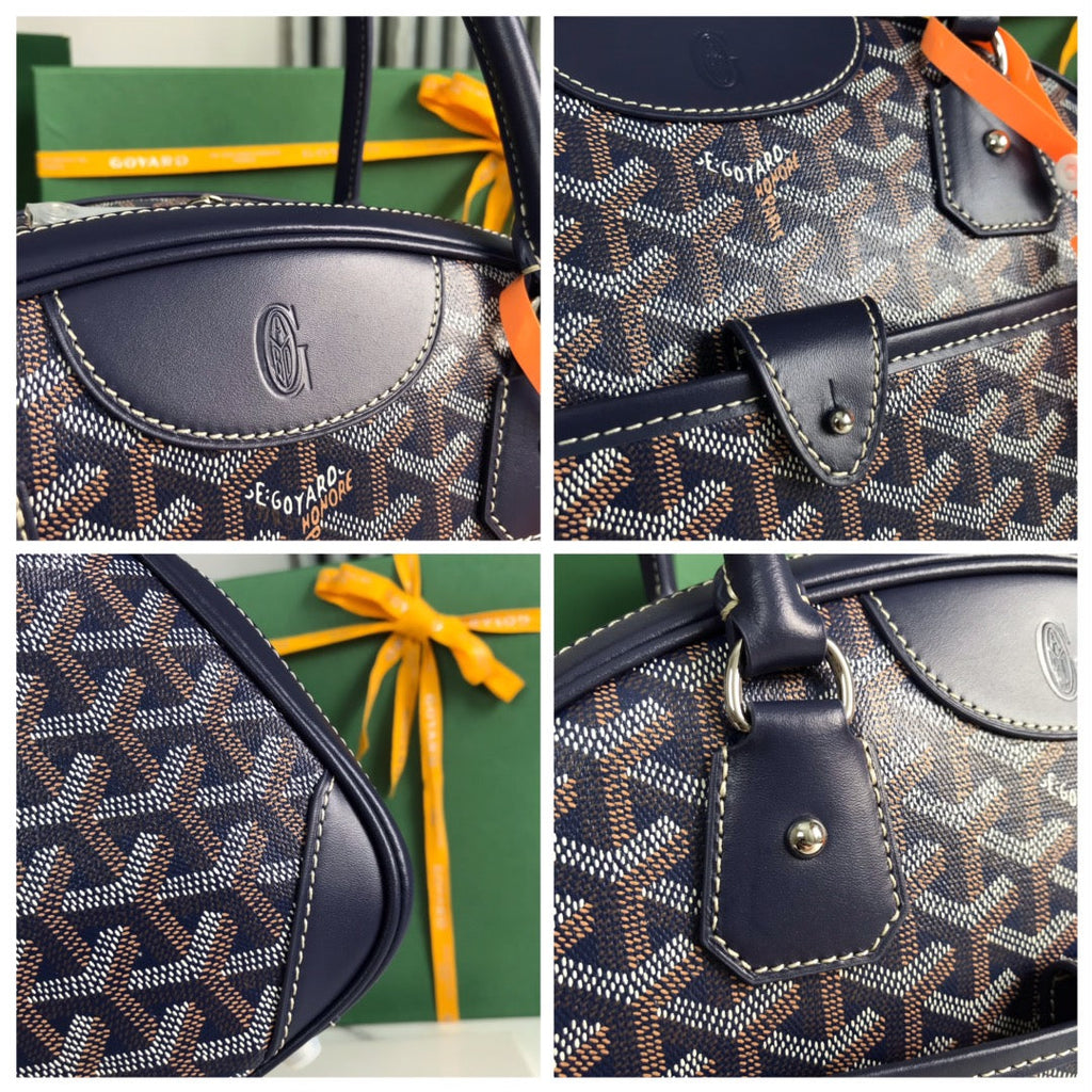 GOYARD SAINT JEANNE BAG 35 IN OXFORD BLUE GOYARDINE CANVAS AND CALFSKIN