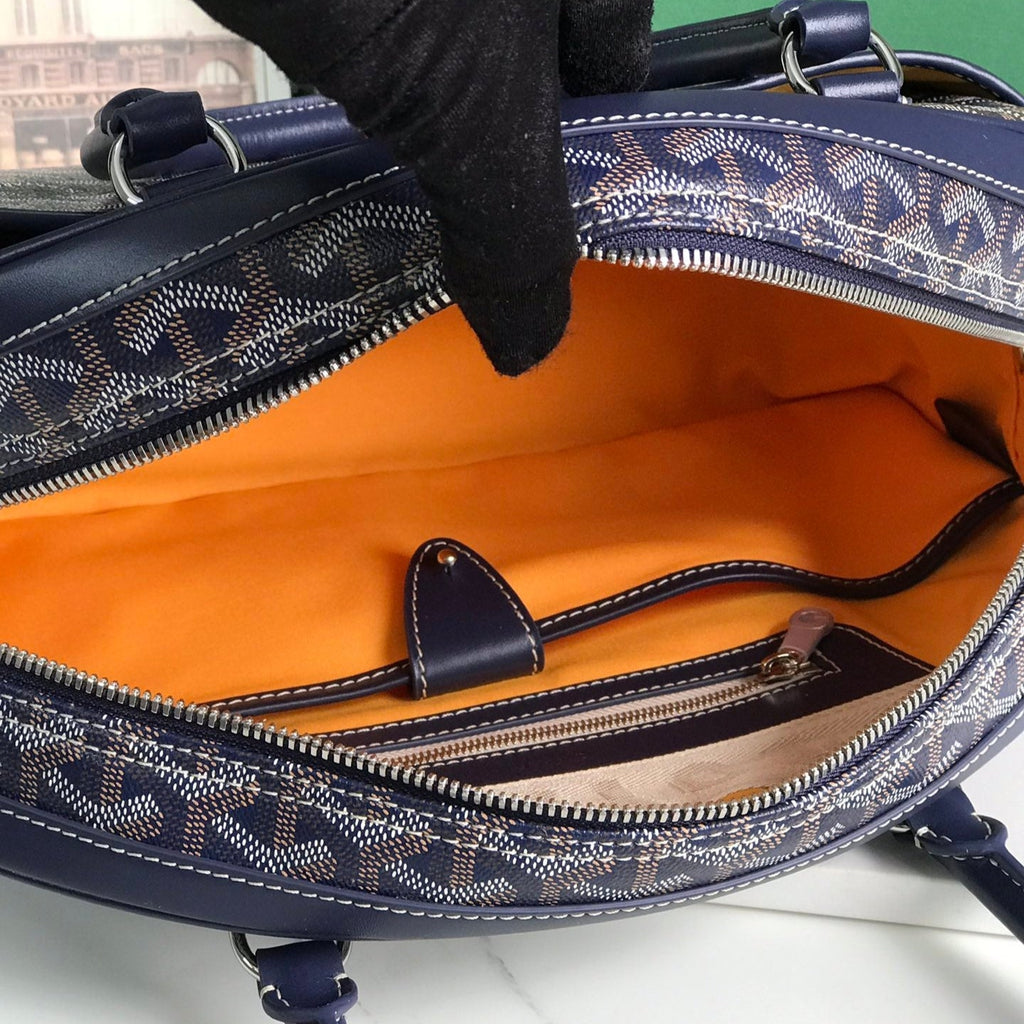 GOYARD SAINT JEANNE BAG 35 IN OXFORD BLUE GOYARDINE CANVAS AND CALFSKIN