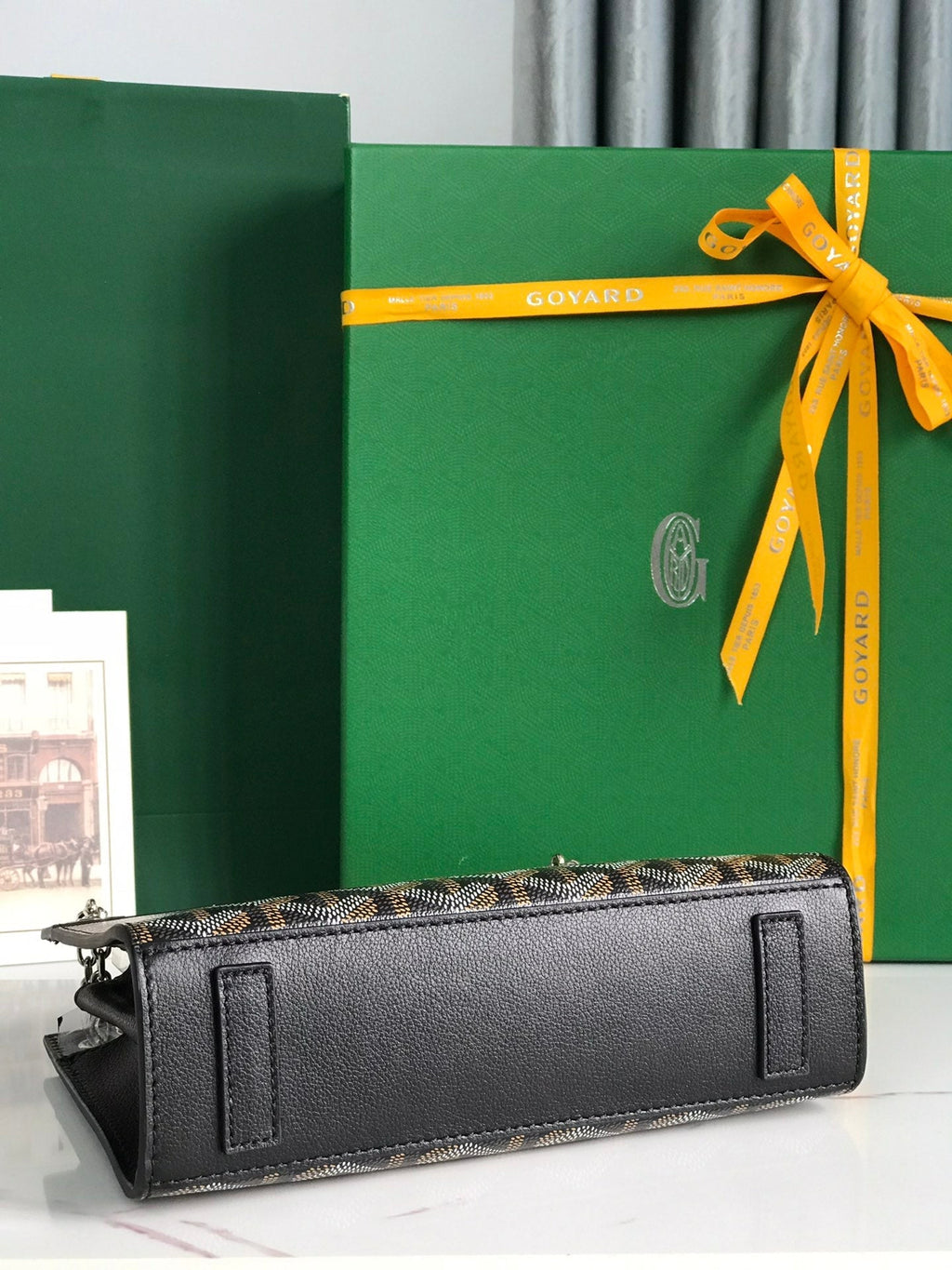 GOYARD ROUETTE STRUCTURÉ MINI BAG 21 IN BLACK GOYARDINE CANVAS AND CALFSKIN