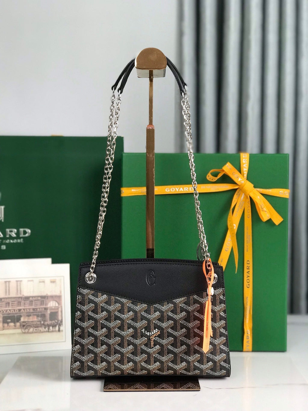 GOYARD ROUETTE STRUCTURÉ MINI BAG 21 IN BLACK GOYARDINE CANVAS AND CALFSKIN