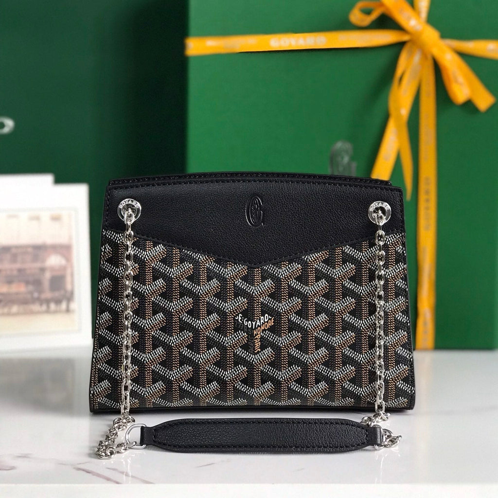 GOYARD ROUETTE STRUCTURÉ MINI BAG 21 IN BLACK GOYARDINE CANVAS AND CALFSKIN