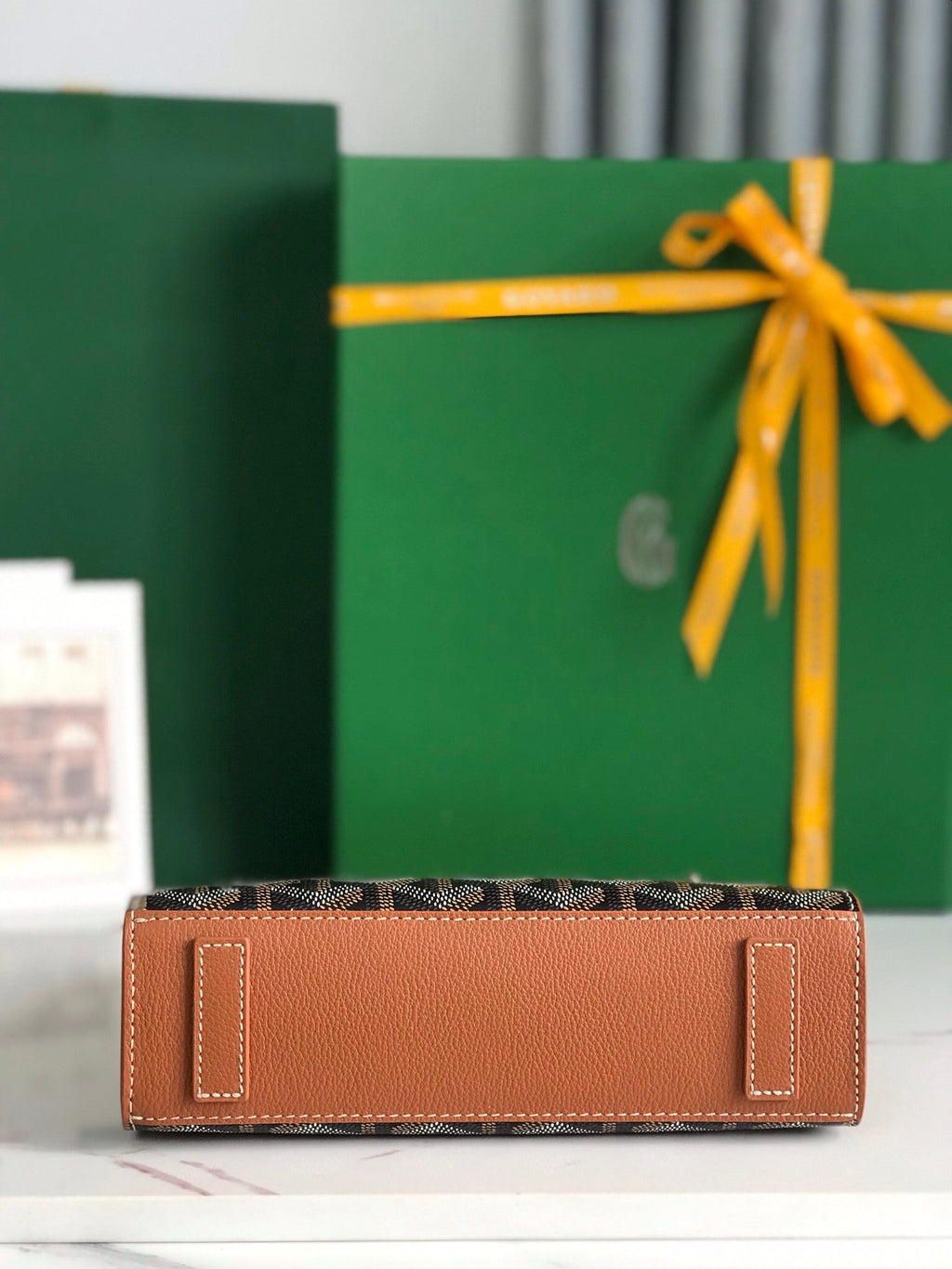 GOYARD ROUETTE STRUCTURÉ MINI BAG 21 IN BLACK GOYARDINE CANVAS AND TAN CALFSKIN