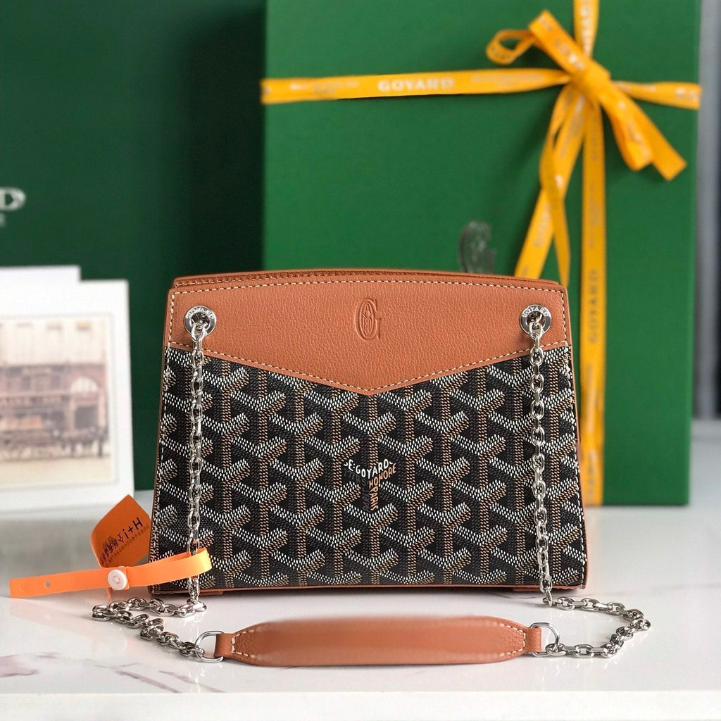 GOYARD ROUETTE STRUCTURÉ MINI BAG 21 IN BLACK GOYARDINE CANVAS AND TAN CALFSKIN