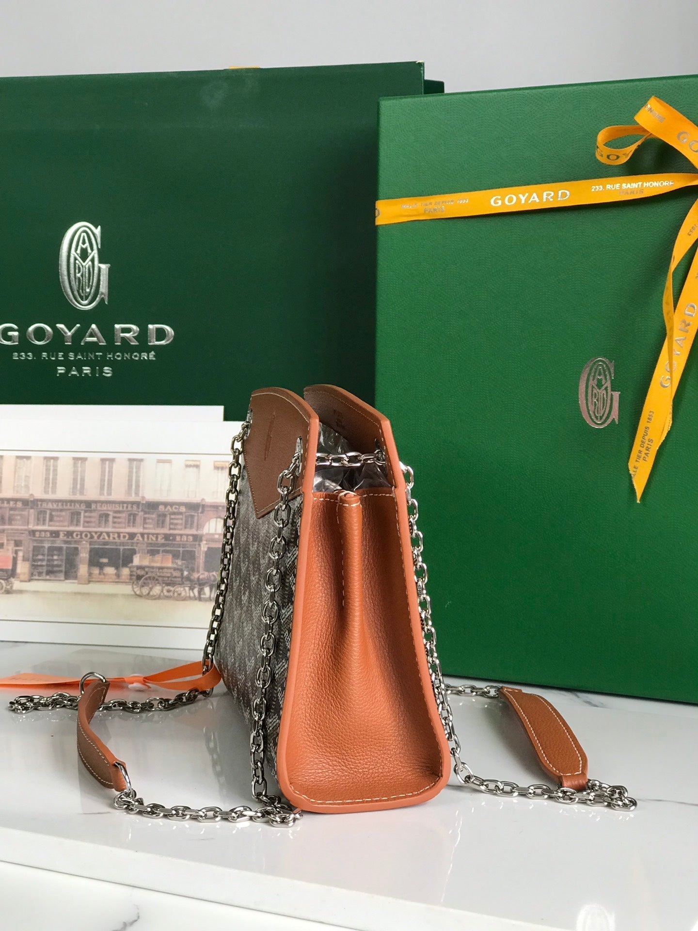 GOYARD ROUETTE STRUCTURÉ MINI BAG 21 IN BLACK GOYARDINE CANVAS AND TAN CALFSKIN
