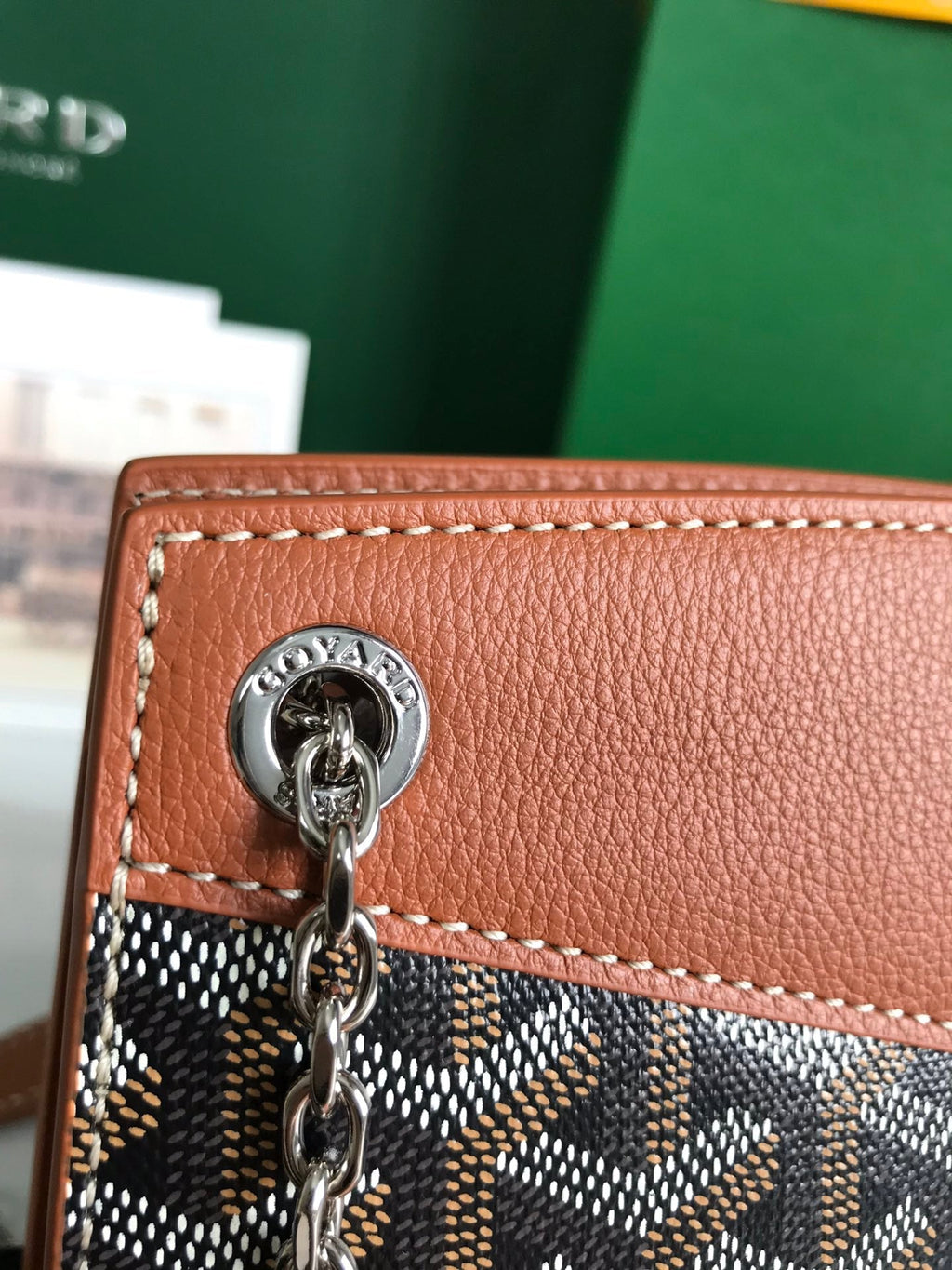 GOYARD ROUETTE STRUCTURÉ MINI BAG 21 IN BLACK GOYARDINE CANVAS AND TAN CALFSKIN