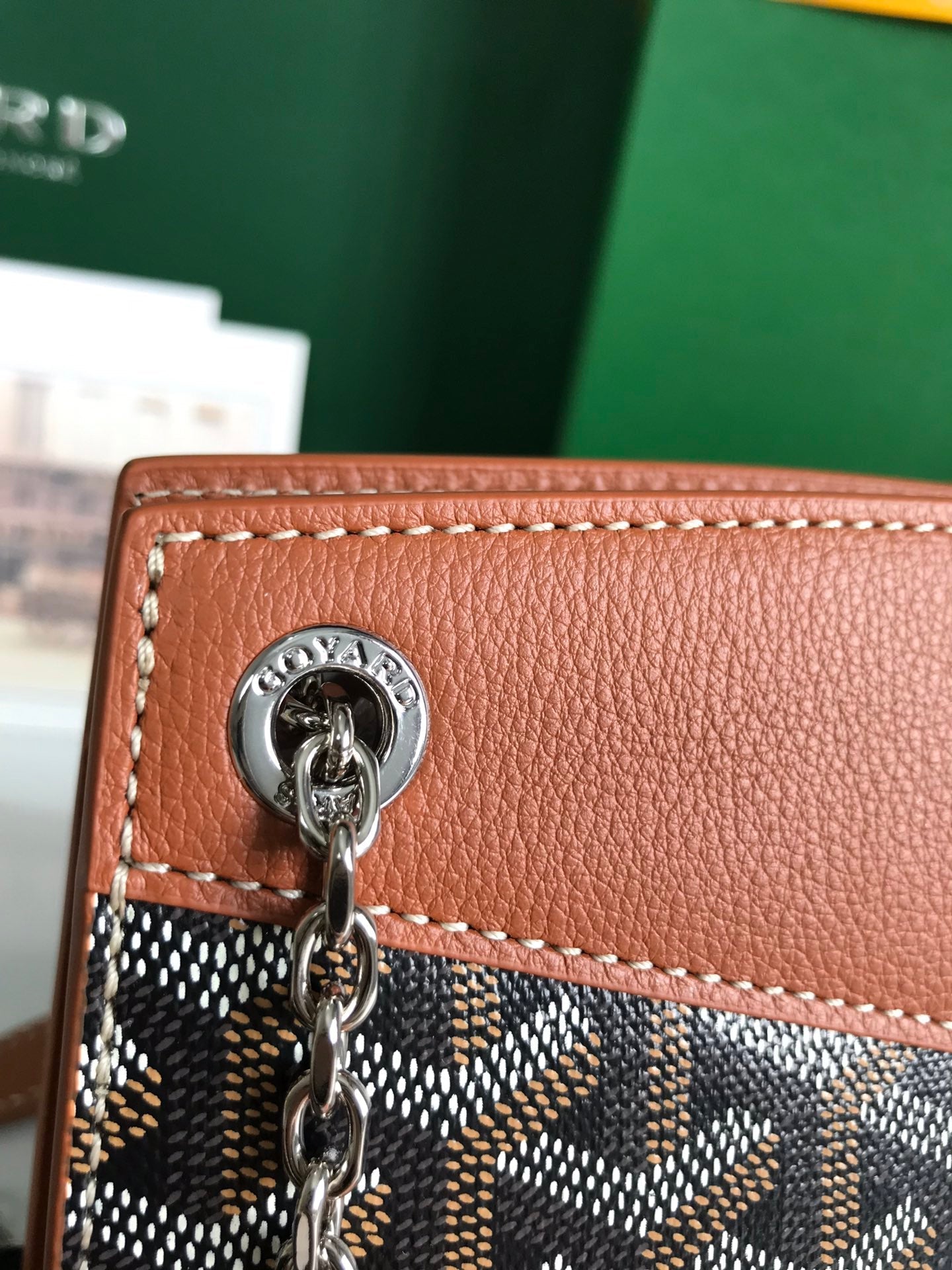 GOYARD ROUETTE STRUCTURÉ MINI BAG 21 IN BLACK GOYARDINE CANVAS AND TAN CALFSKIN