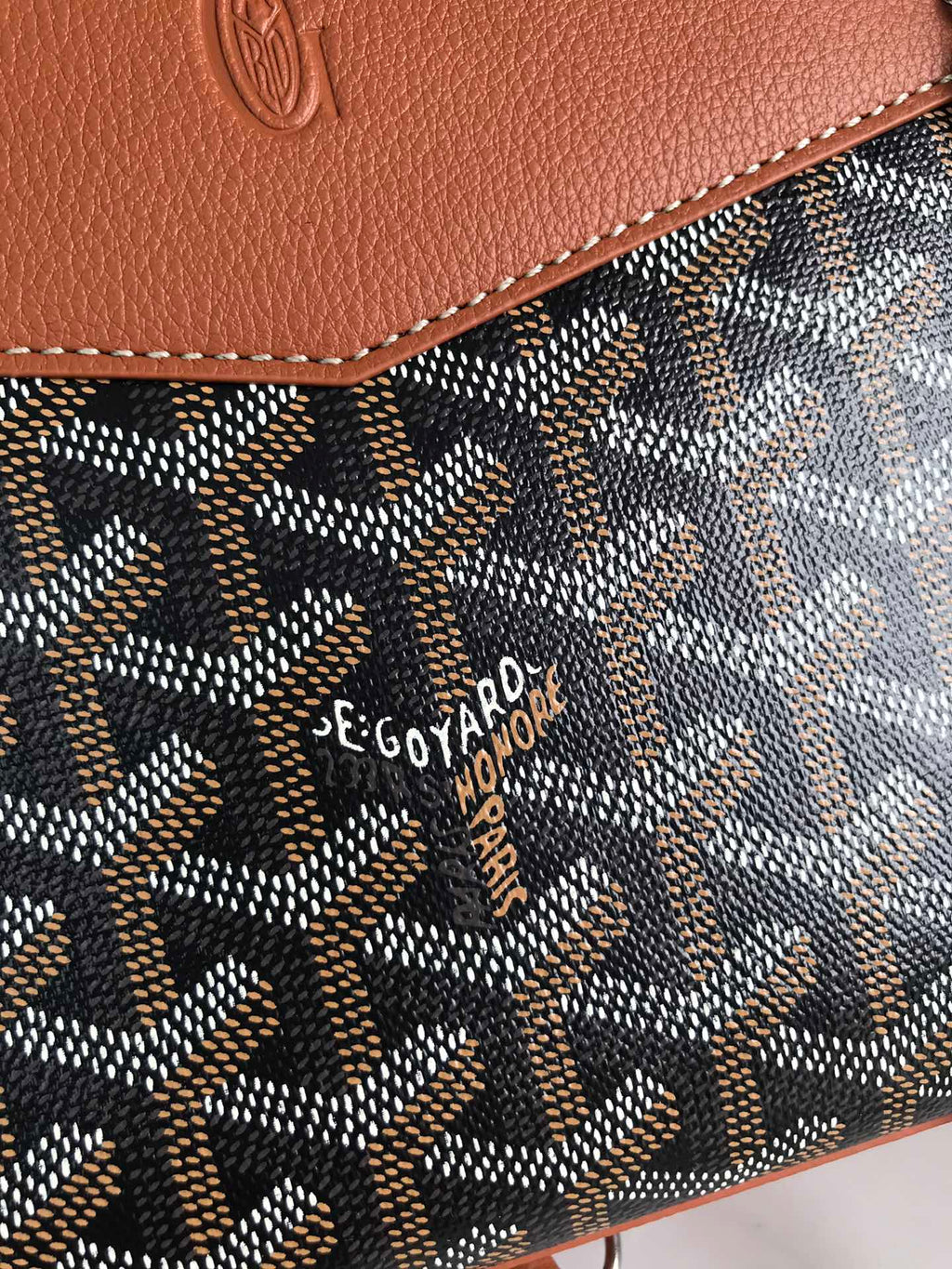 GOYARD ROUETTE STRUCTURÉ MINI BAG 21 IN BLACK GOYARDINE CANVAS AND TAN CALFSKIN