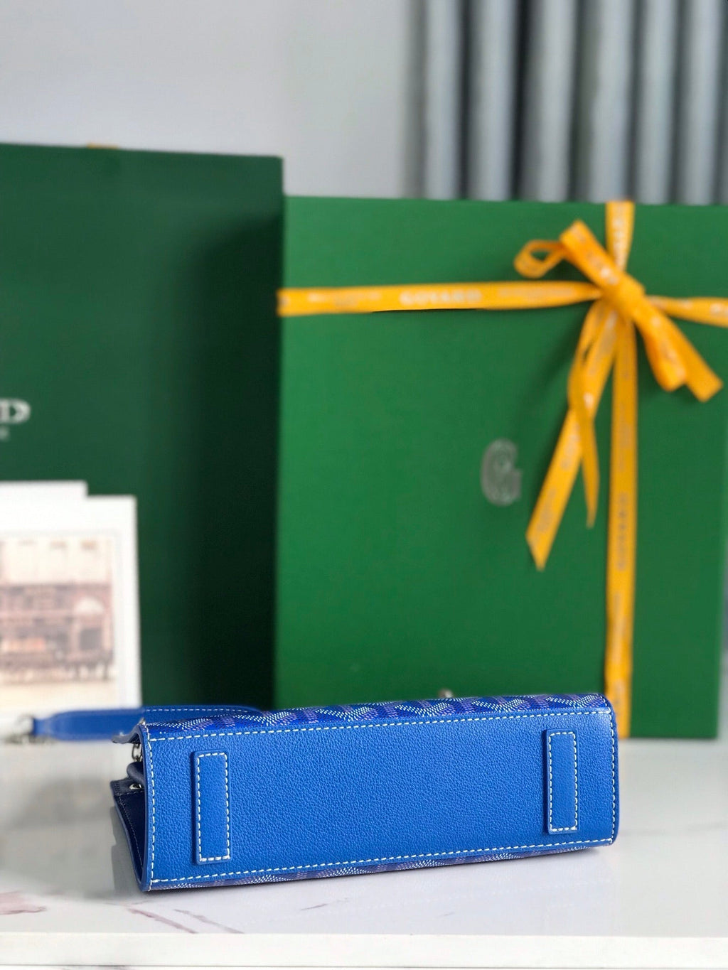 GOYARD ROUETTE STRUCTURÉ MINI BAG 21 IN SAPPHIRE BLUE GOYARDINE CANVAS AND CALFSKIN