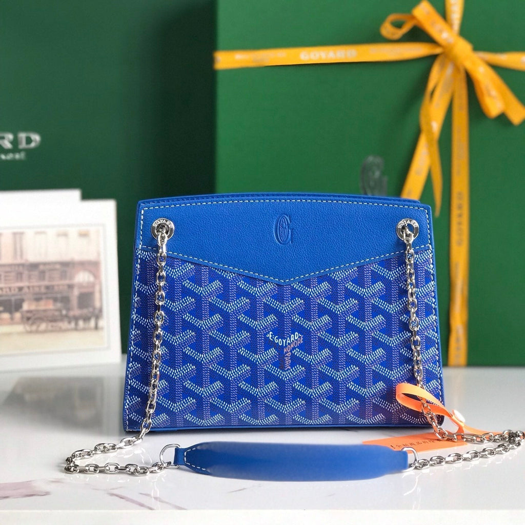 GOYARD ROUETTE STRUCTURÉ MINI BAG 21 IN SAPPHIRE BLUE GOYARDINE CANVAS AND CALFSKIN