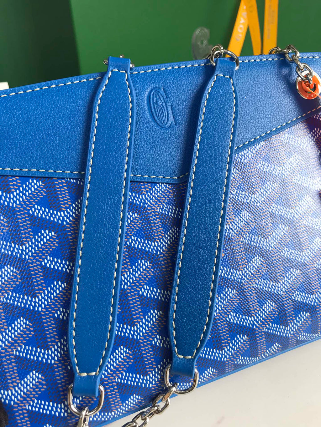 GOYARD ROUETTE STRUCTURÉ MINI BAG 21 IN SAPPHIRE BLUE GOYARDINE CANVAS AND CALFSKIN