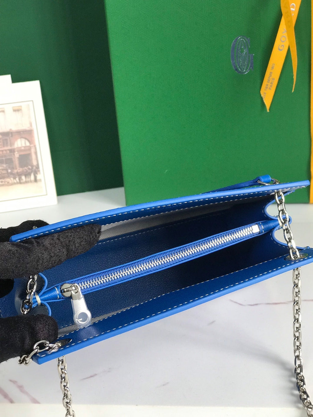 GOYARD ROUETTE STRUCTURÉ MINI BAG 21 IN SAPPHIRE BLUE GOYARDINE CANVAS AND CALFSKIN