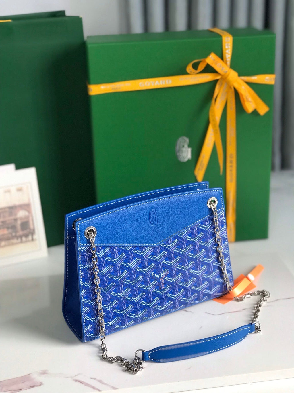GOYARD ROUETTE STRUCTURÉ MINI BAG 21 IN SAPPHIRE BLUE GOYARDINE CANVAS AND CALFSKIN
